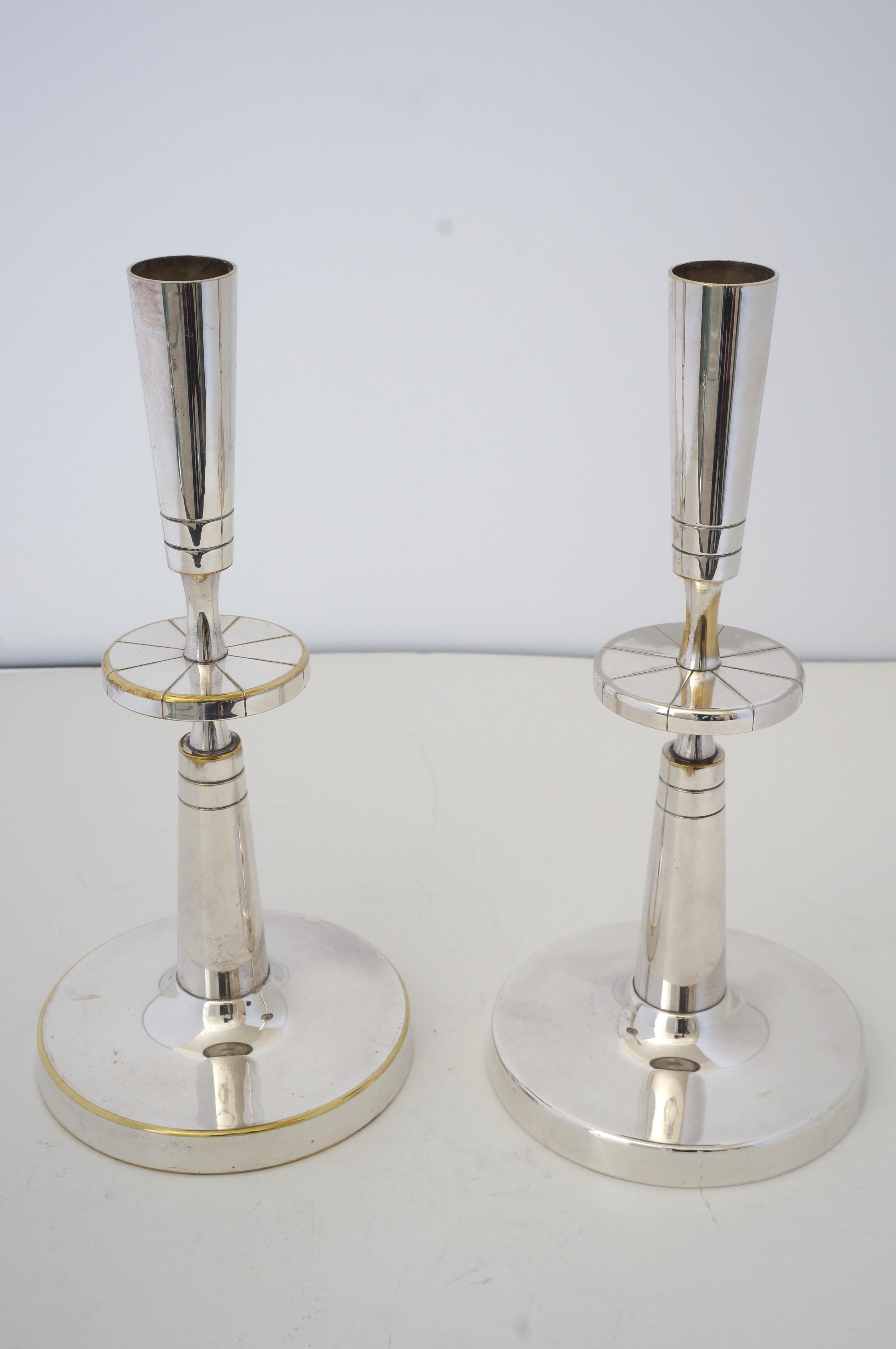 Pair of Silverplate Candlesticks by Tommi Parzinger for Mueck-Cary 1