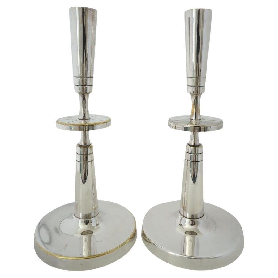 Pair of Silverplate Candlesticks by Tommi Parzinger for Mueck-Cary For Sale