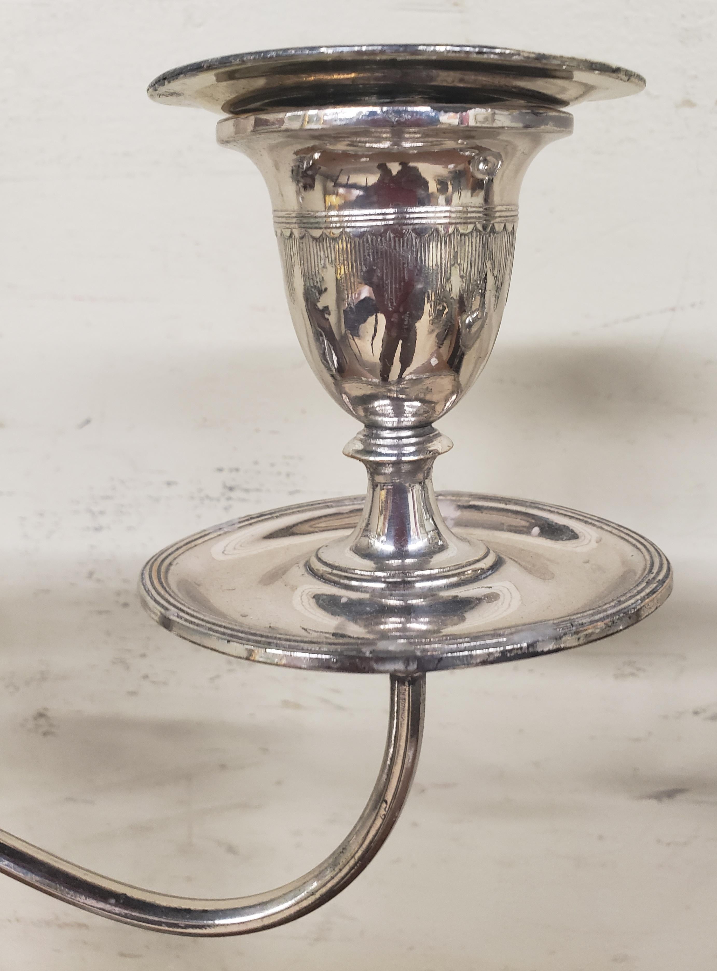 Pair of Silverplate Convertible Three-Light Candelabra In Good Condition For Sale In Germantown, MD