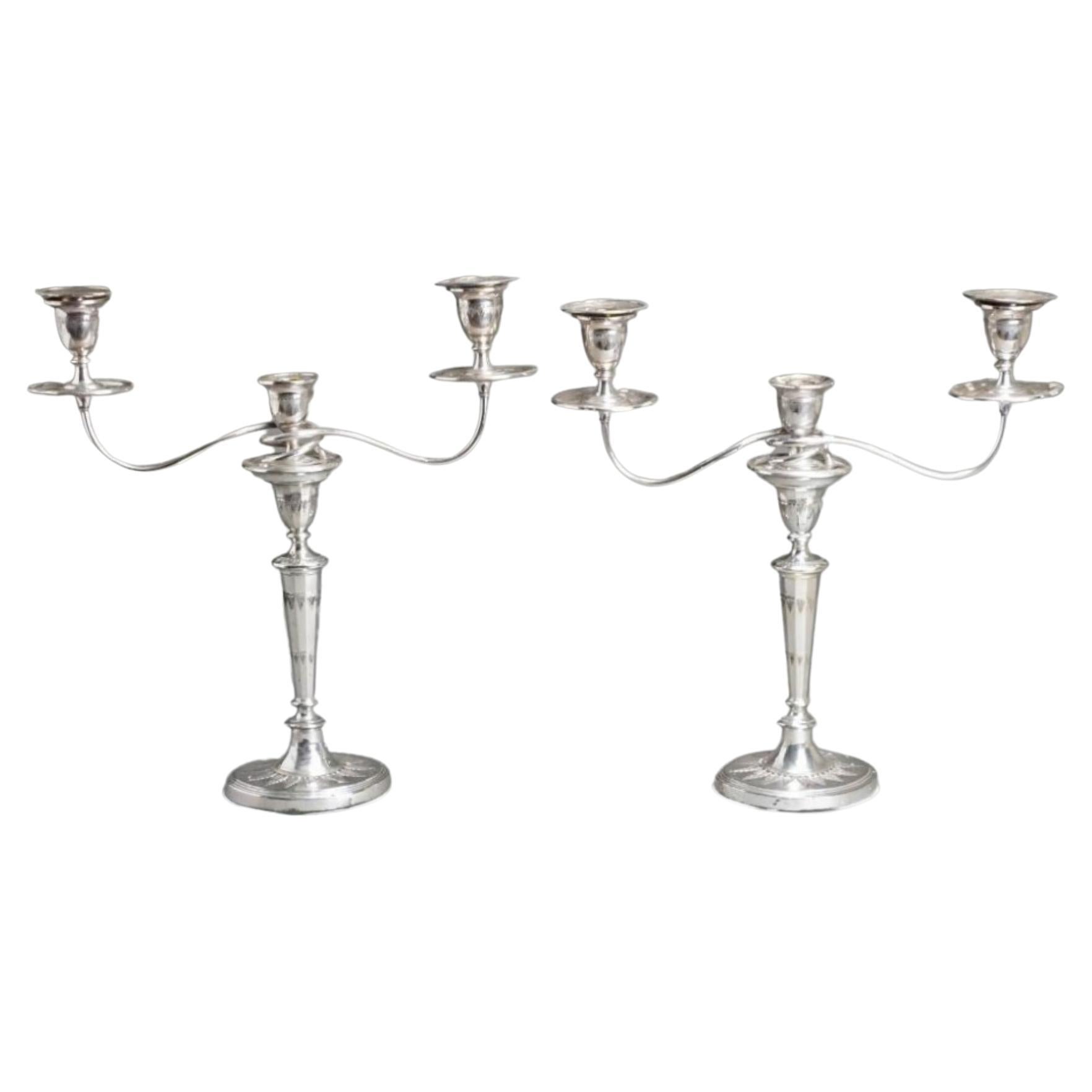 Pair of Silverplate Convertible Three-Light Candelabra For Sale