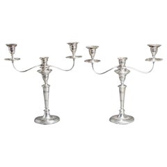 Retro Pair of Silverplate Convertible Three-Light Candelabra