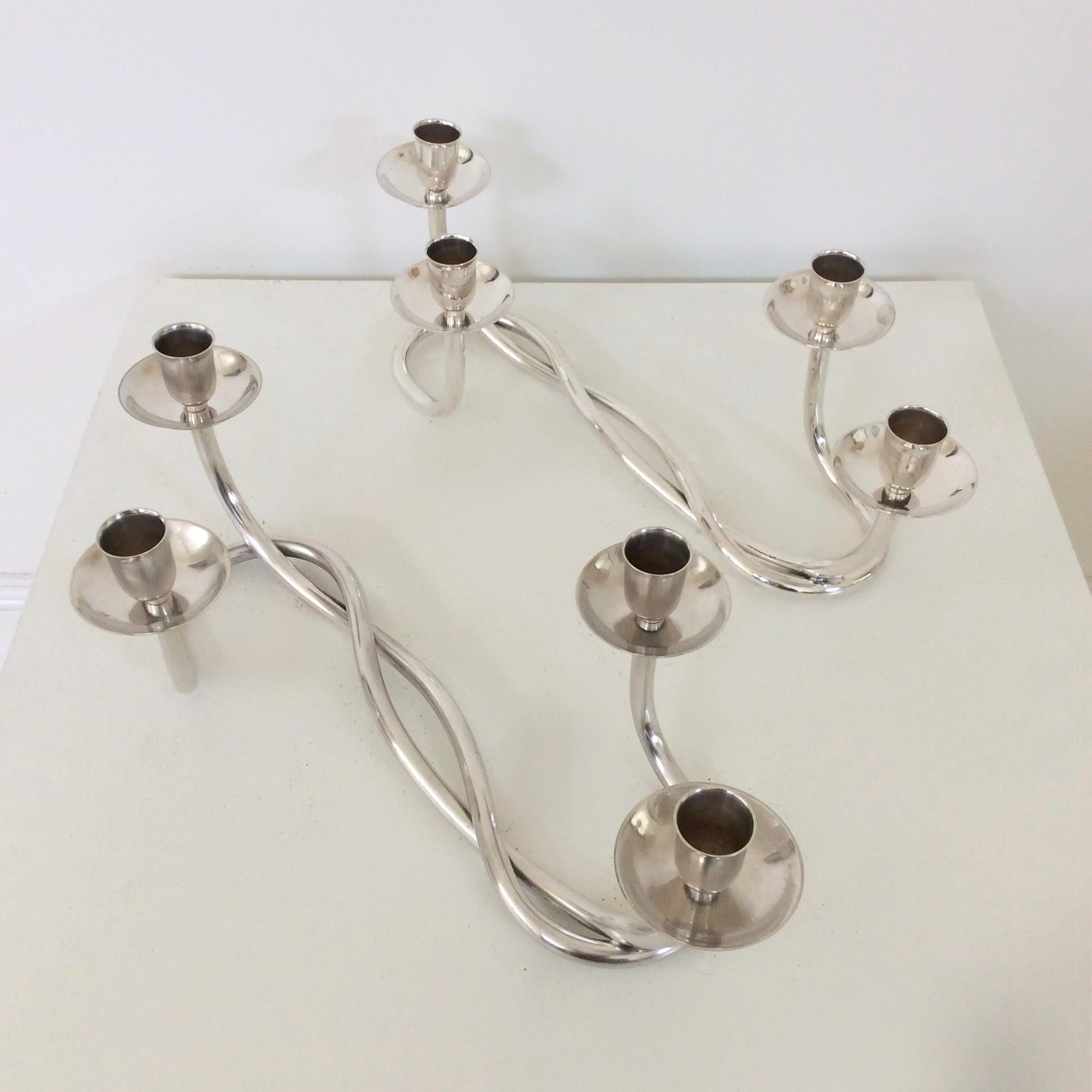 Mid-Century Modern Pair of Silverplated Candleholders, circa 1960, Italy