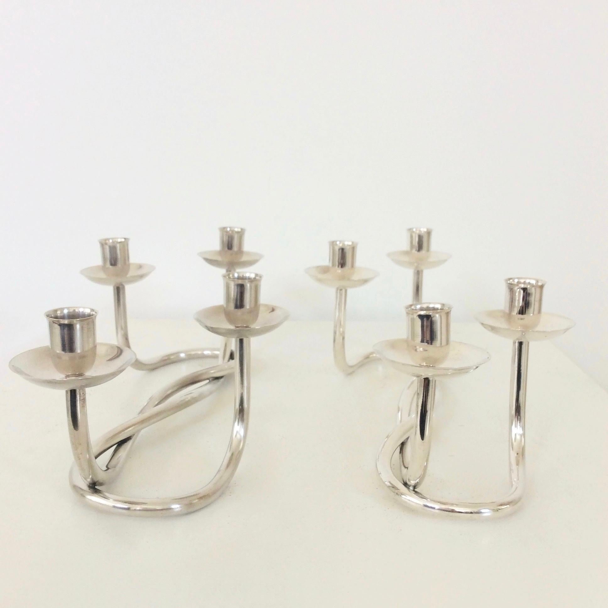 Pair of Silverplated Candleholders, circa 1960, Italy In Good Condition In Brussels, BE