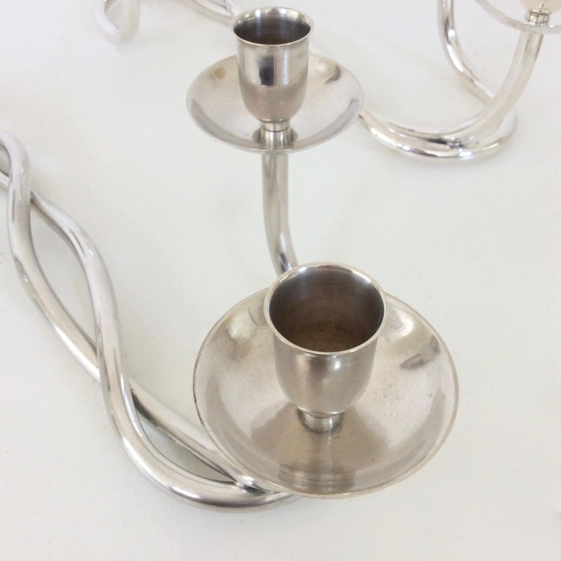Silver Plate Pair of Silverplated Candleholders, circa 1960, Italy