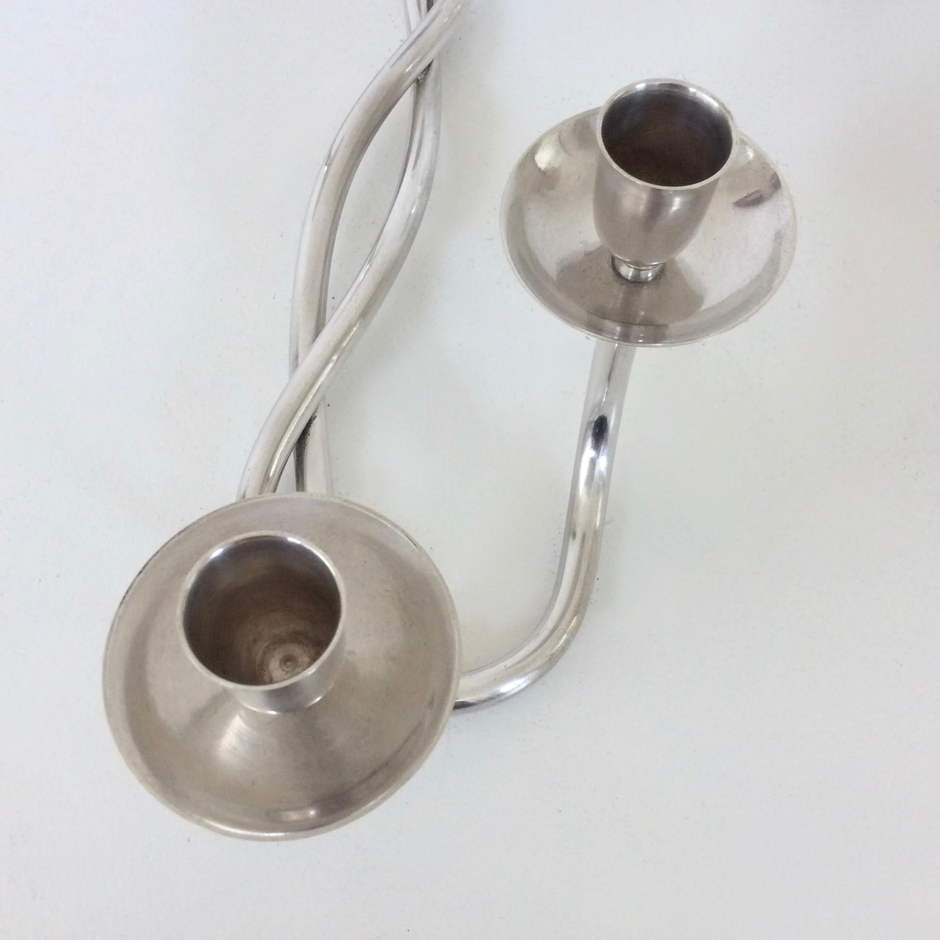 Pair of Silverplated Candleholders, circa 1960, Italy 2