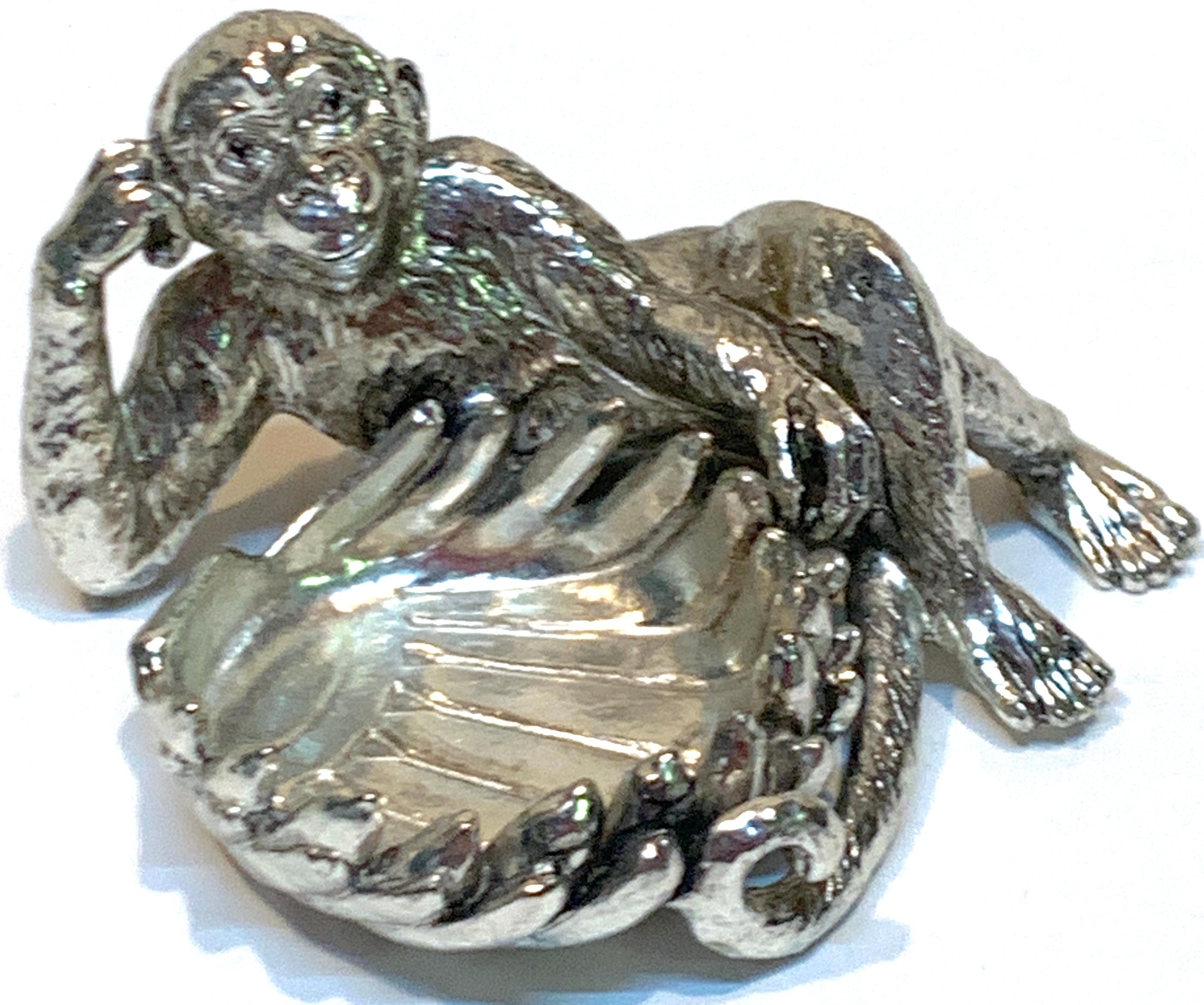 Pair of Silver Plated Reclining Monkey Salts or Nut Dishes For Sale 4