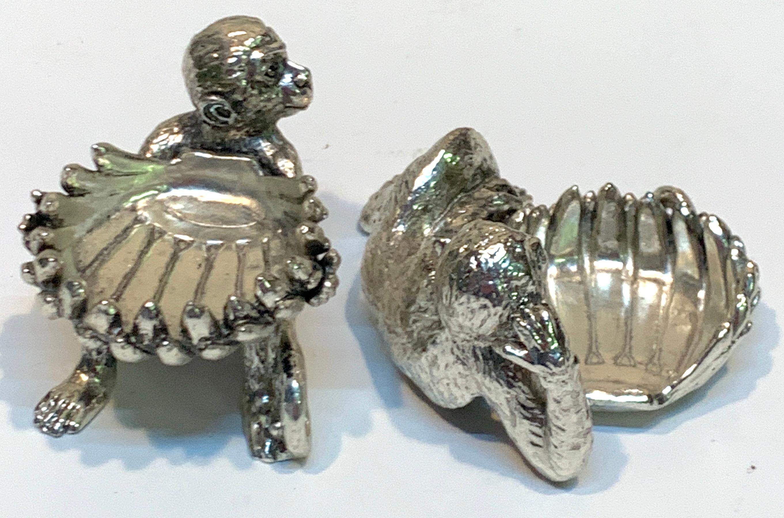 Pair of Silver Plated Reclining Monkey Salts or Nut Dishes In Good Condition For Sale In West Palm Beach, FL