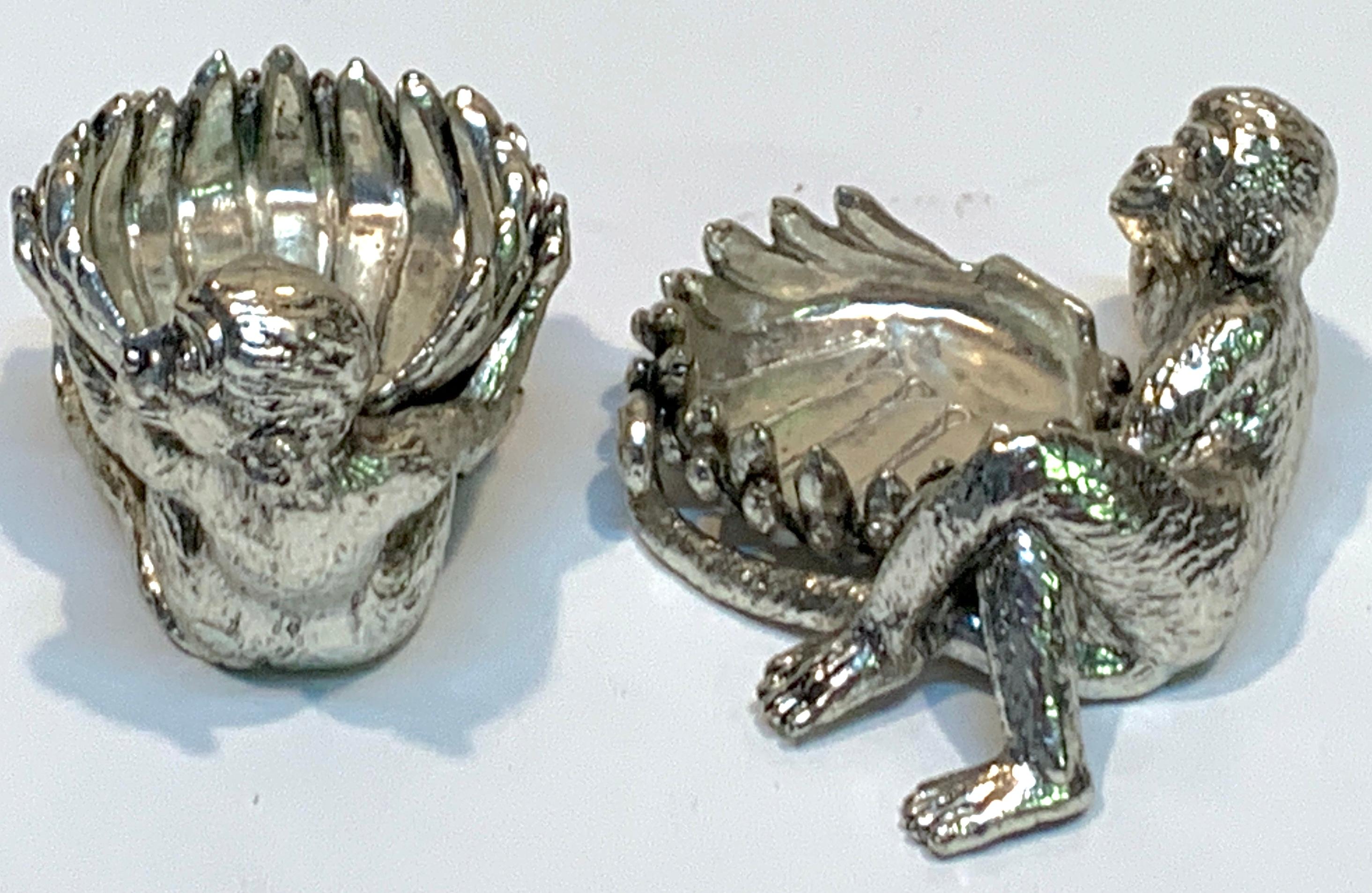 Pair of Silver Plated Reclining Monkey Salts or Nut Dishes For Sale 1