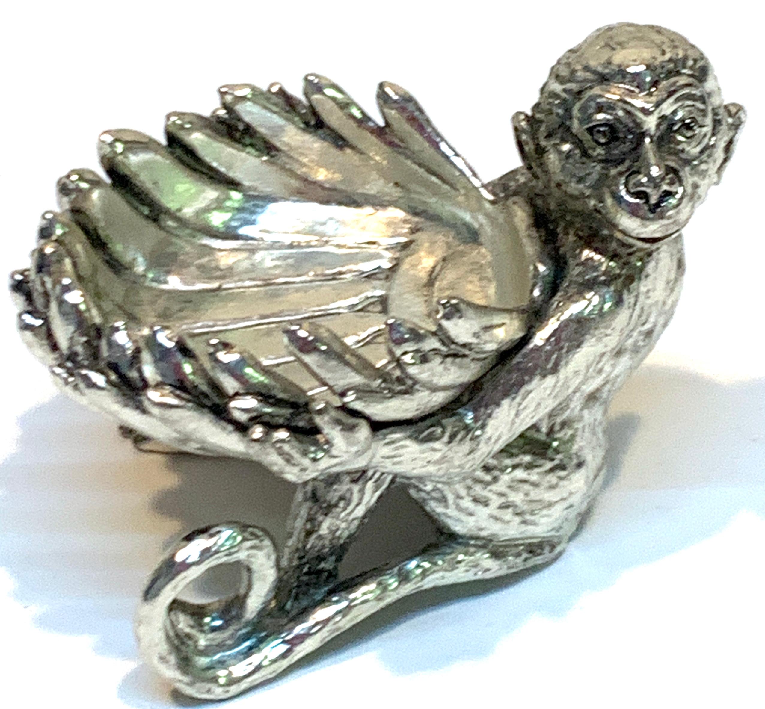 Pair of Silver Plated Reclining Monkey Salts or Nut Dishes For Sale 3