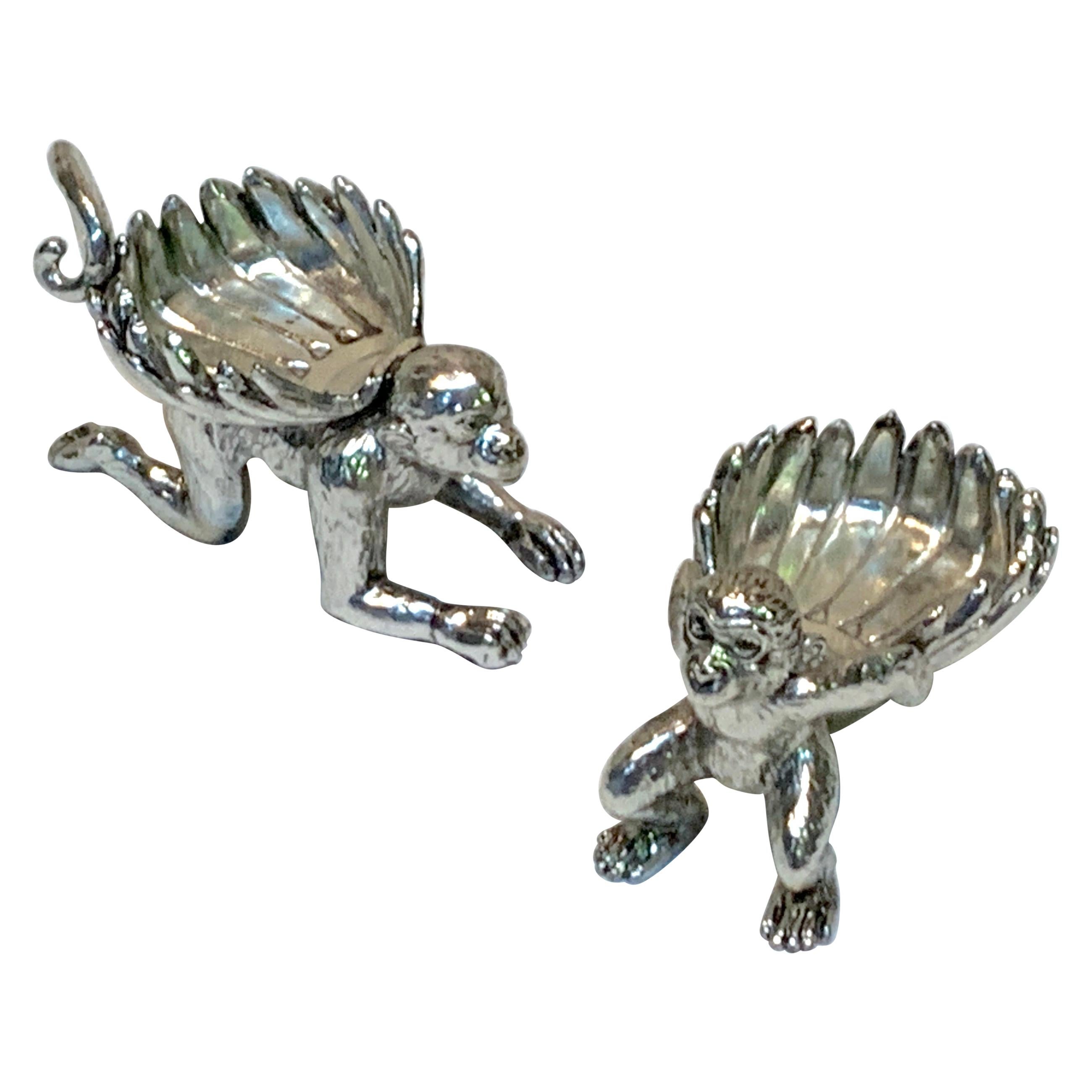 Pair of Silver Plated Standing Monkey Salts or Nut Dishes