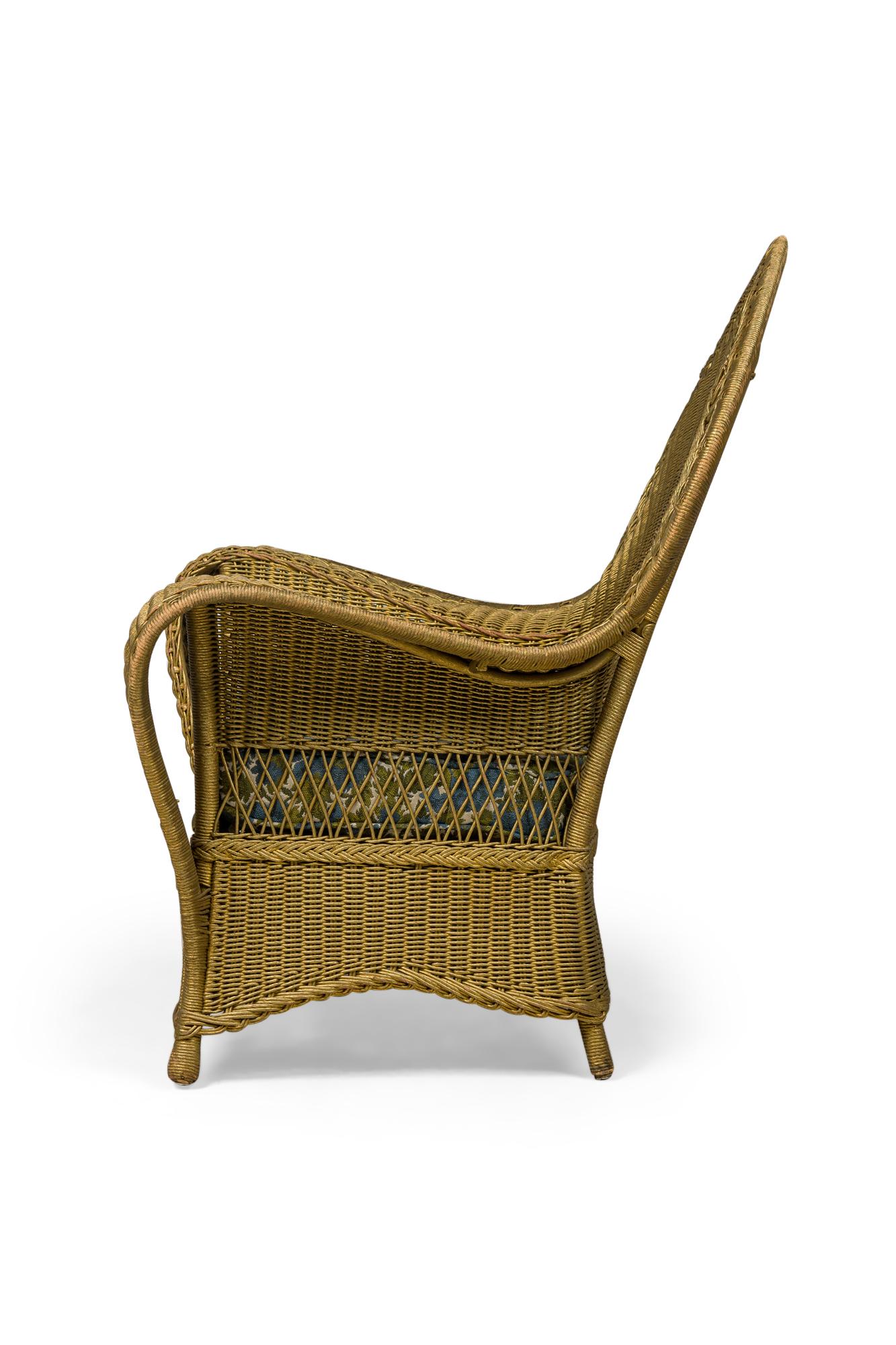 Pair of Similar Art Deco Gold Painted Paper Cord Wicker Armchairs For Sale 6