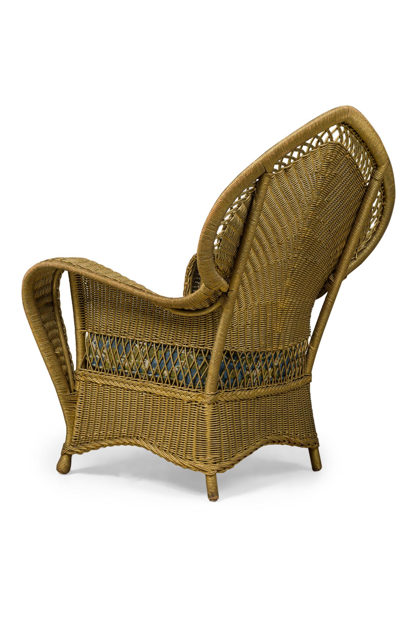 Pair of Similar Art Deco Gold Painted Paper Cord Wicker Armchairs For Sale 7