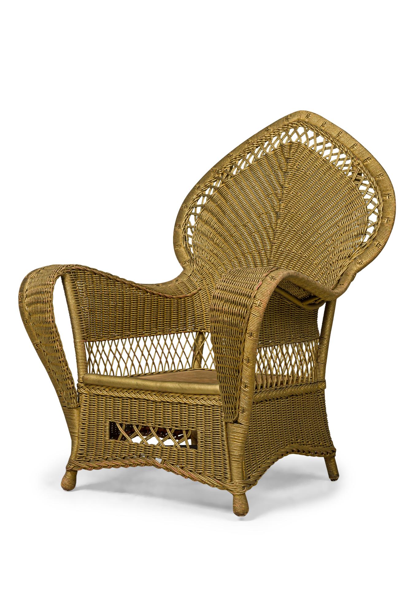 Pair of Similar Art Deco Gold Painted Paper Cord Wicker Armchairs For Sale 9