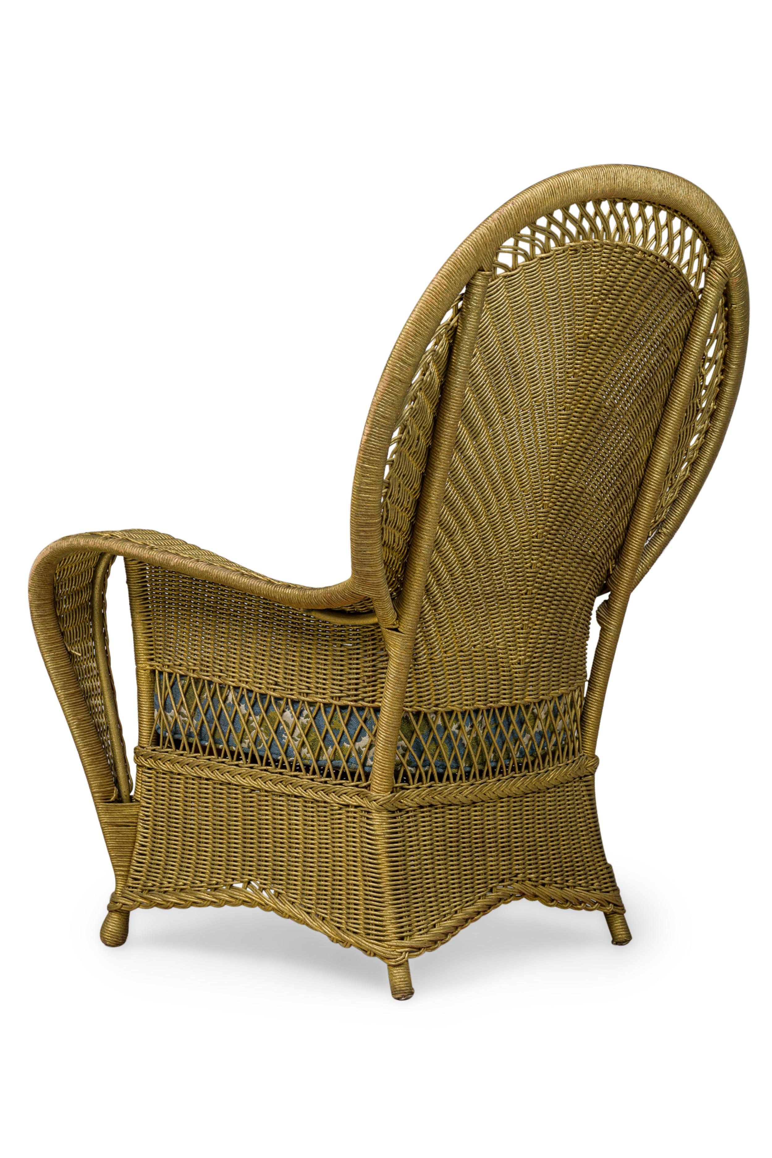 Pair of Similar Art Deco Gold Painted Paper Cord Wicker Armchairs In Good Condition For Sale In New York, NY