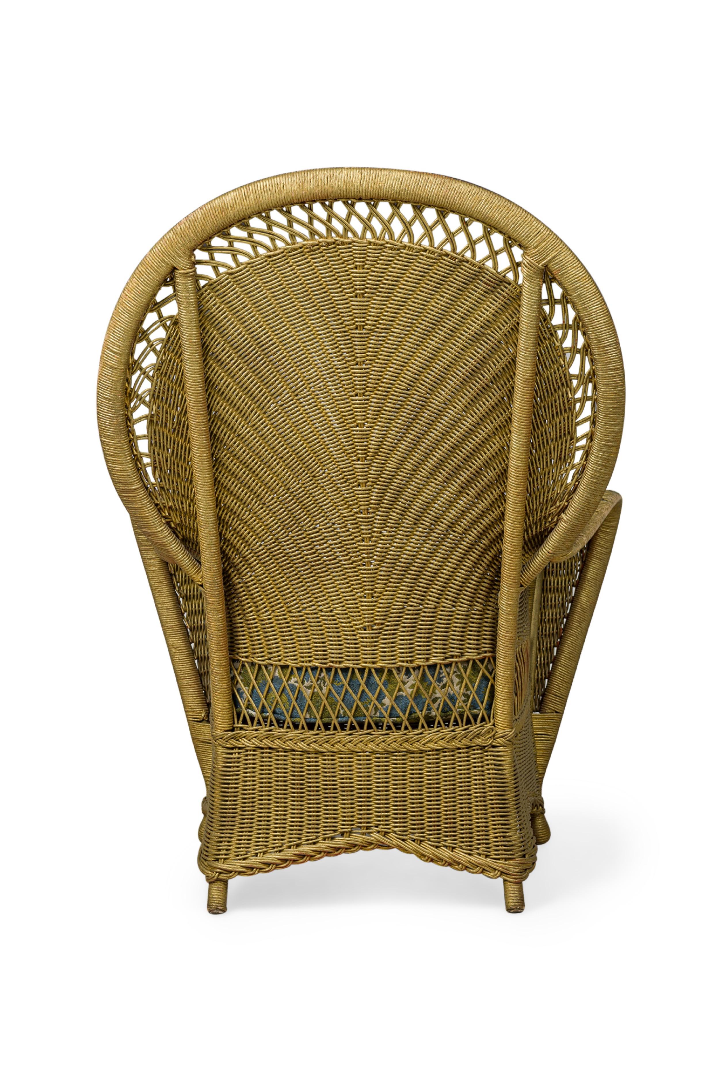 20th Century Pair of Similar Art Deco Gold Painted Paper Cord Wicker Armchairs For Sale