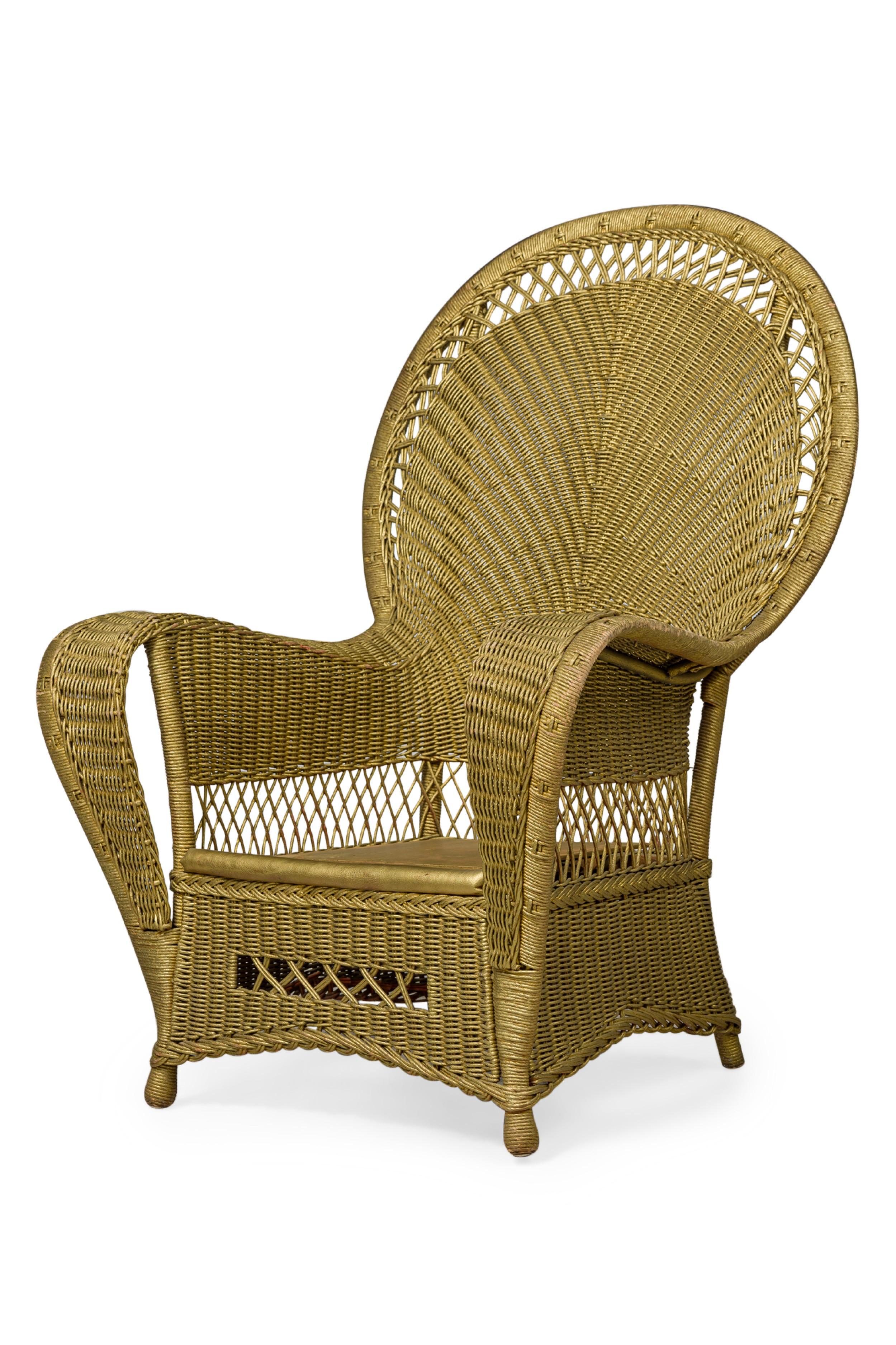 Fabric Pair of Similar Art Deco Gold Painted Paper Cord Wicker Armchairs For Sale