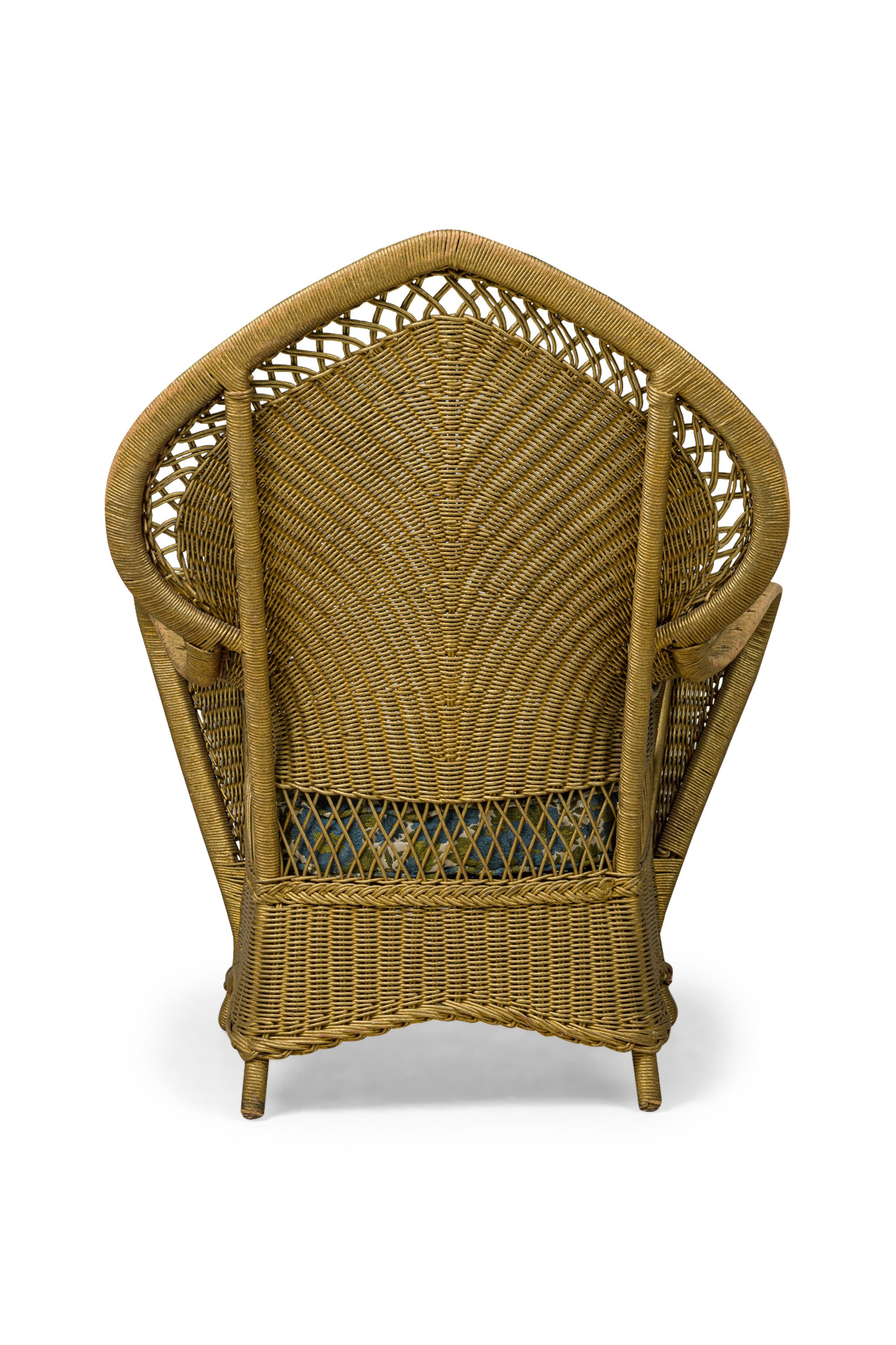 Pair of Similar Art Deco Gold Painted Paper Cord Wicker Armchairs For Sale 3