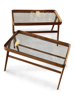 Pair of Similar Cherrywood & glass low tables attributed Carlo De Carli