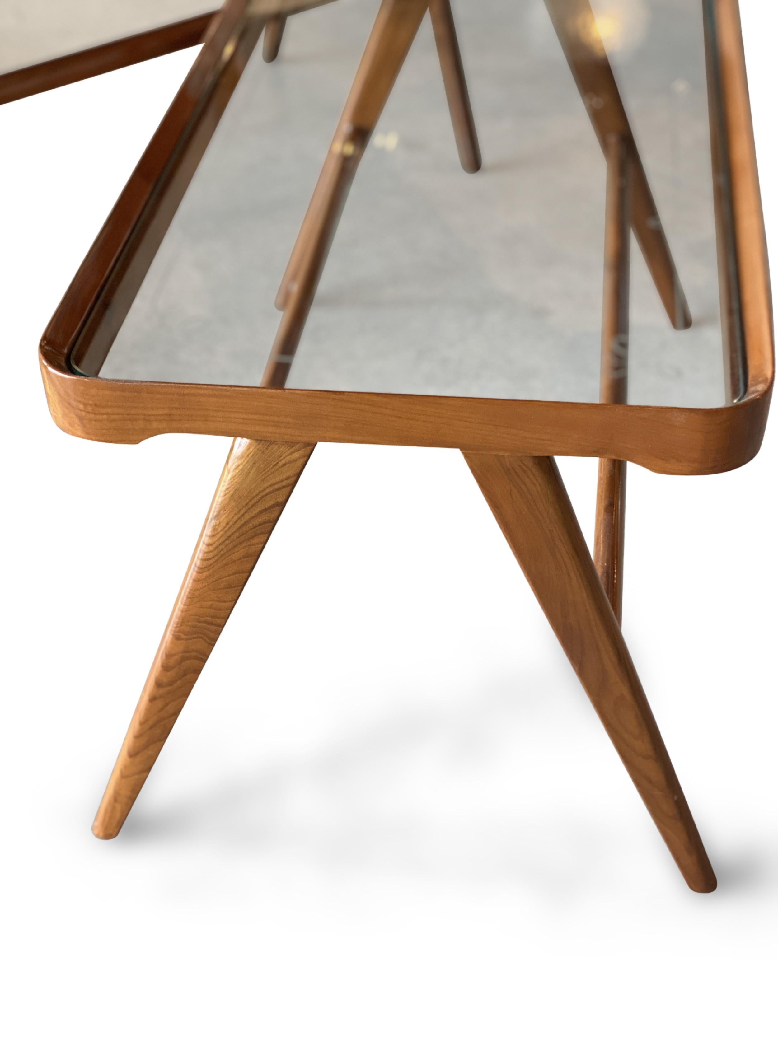 Italian Pair of Similar Cherrywood & glass low tables attributed Carlo De Carli For Sale