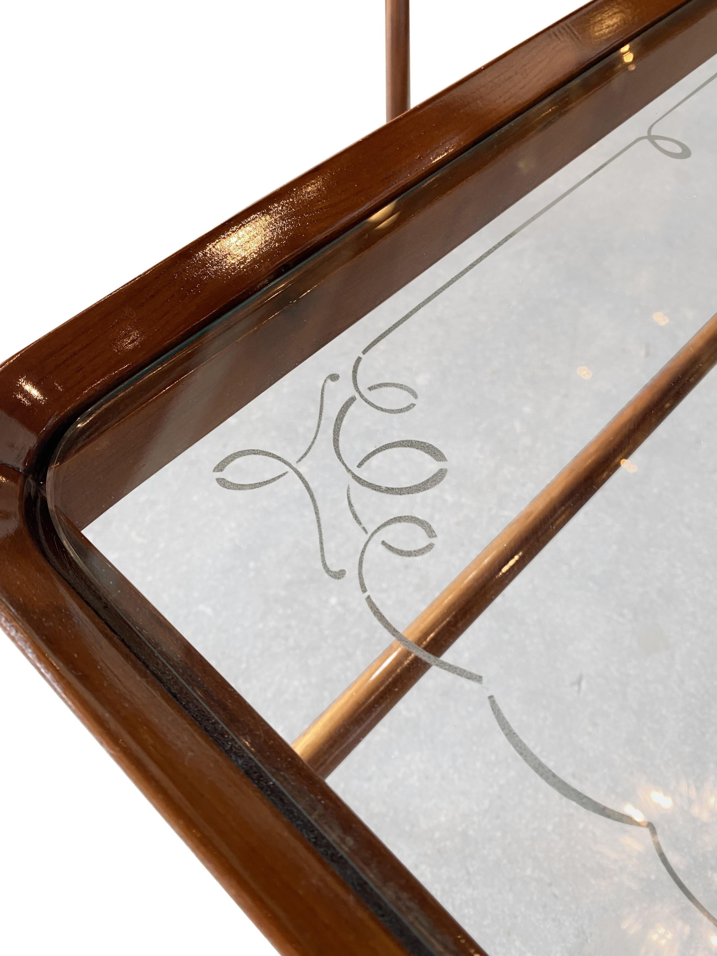 Etched Pair of Similar Cherrywood & glass low tables attributed Carlo De Carli For Sale
