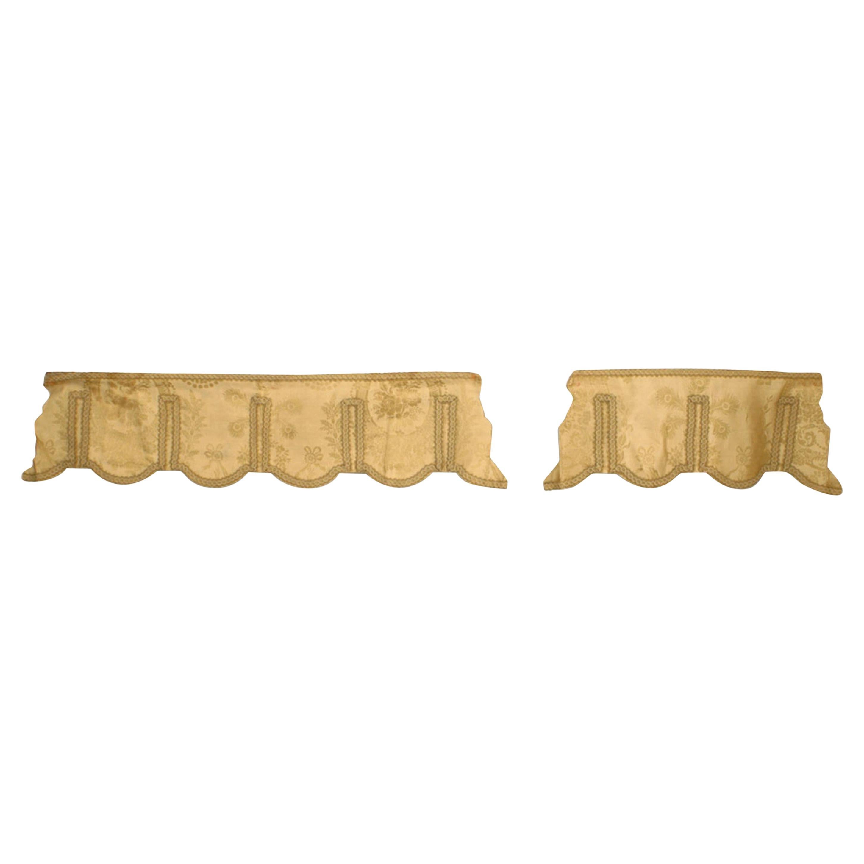 Pair of Similar English Georgian Style Gold Damask Drapery Valances For Sale