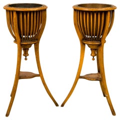 Pair of Similar English Sheraton-Style Wooden Jardinieres / Standing Planters