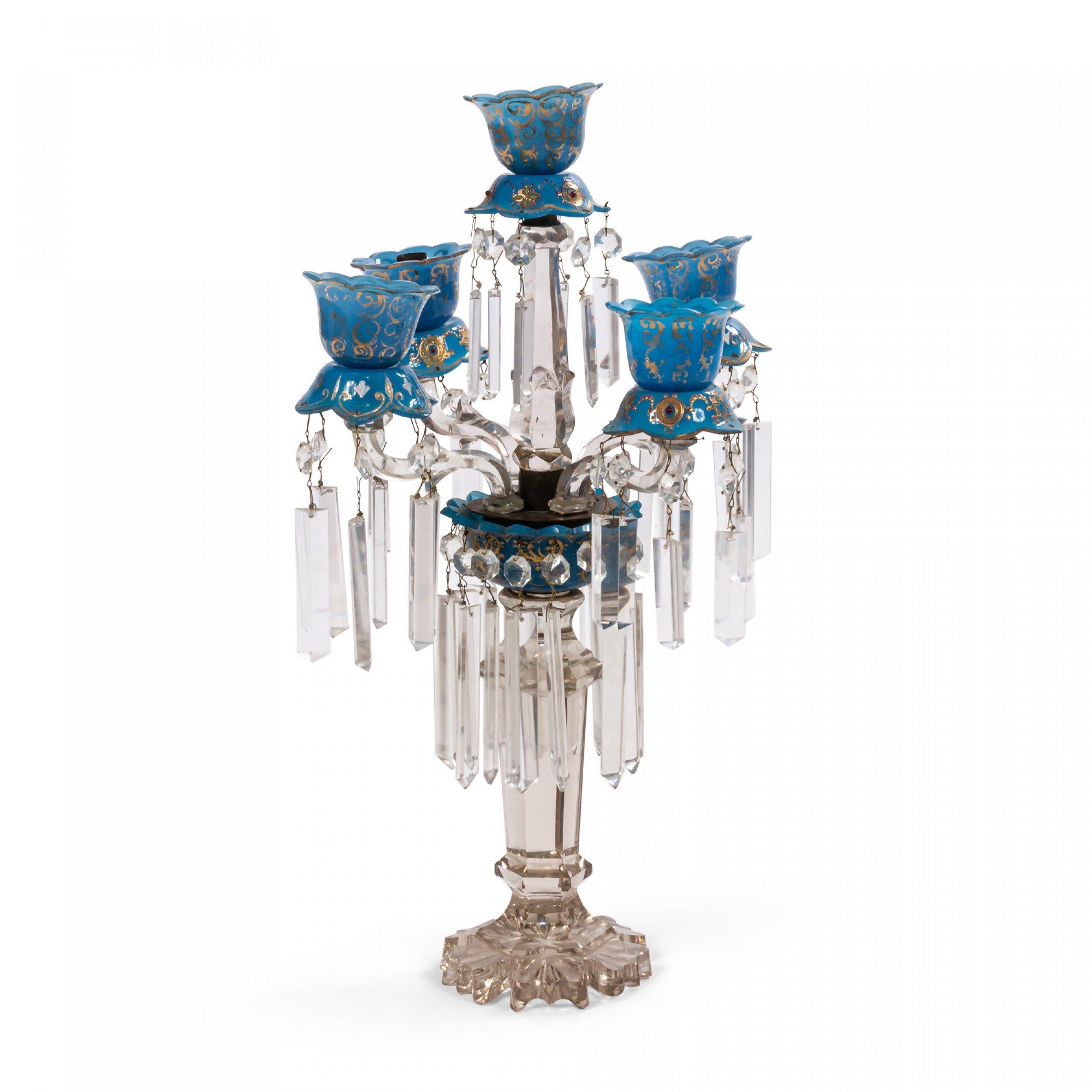 Pair of English Victorian Crystal and Opaline Candelabras In Good Condition For Sale In New York, NY