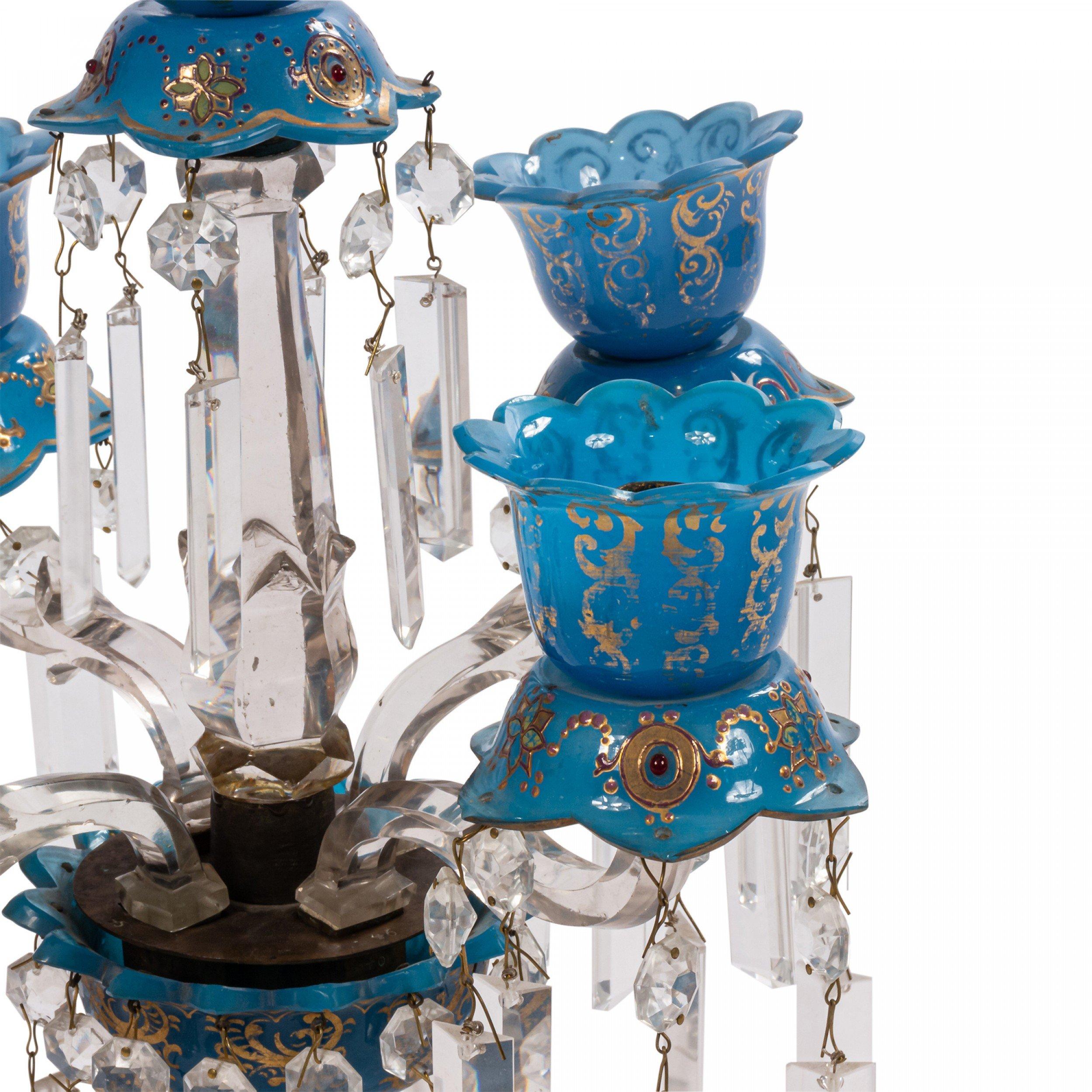 19th Century Pair of English Victorian Crystal and Opaline Candelabras For Sale