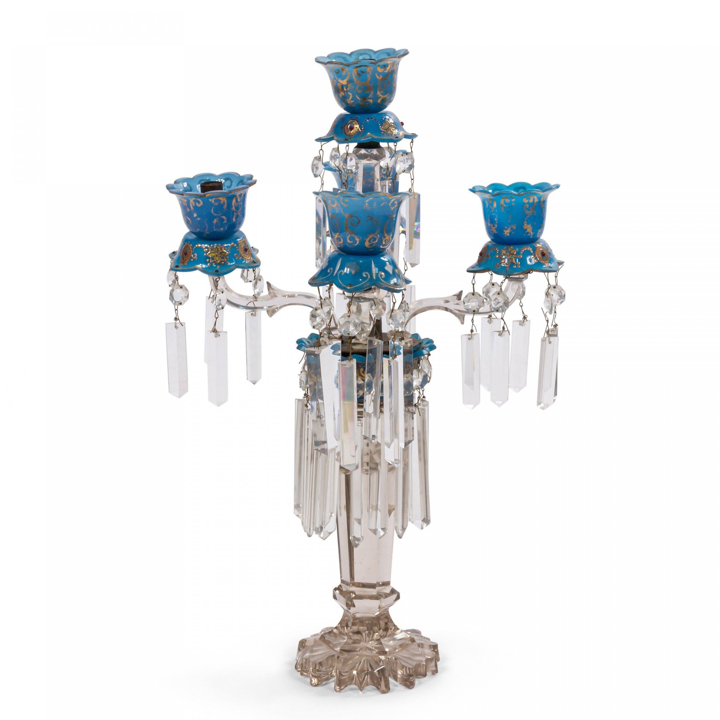 Pair of English Victorian Crystal and Opaline Candelabras For Sale 3