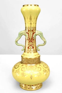 Pair of English Victorian Minton Yellow Porcelain Bottle Vases