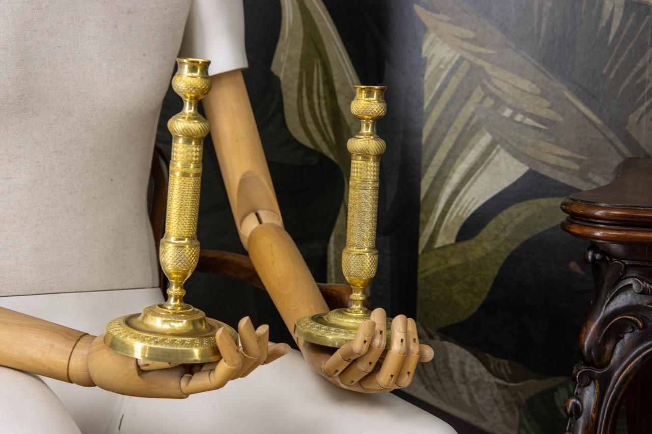 Pair of Similar French Louis XVI Style Brass Candlesticks, 1920s For Sale 6