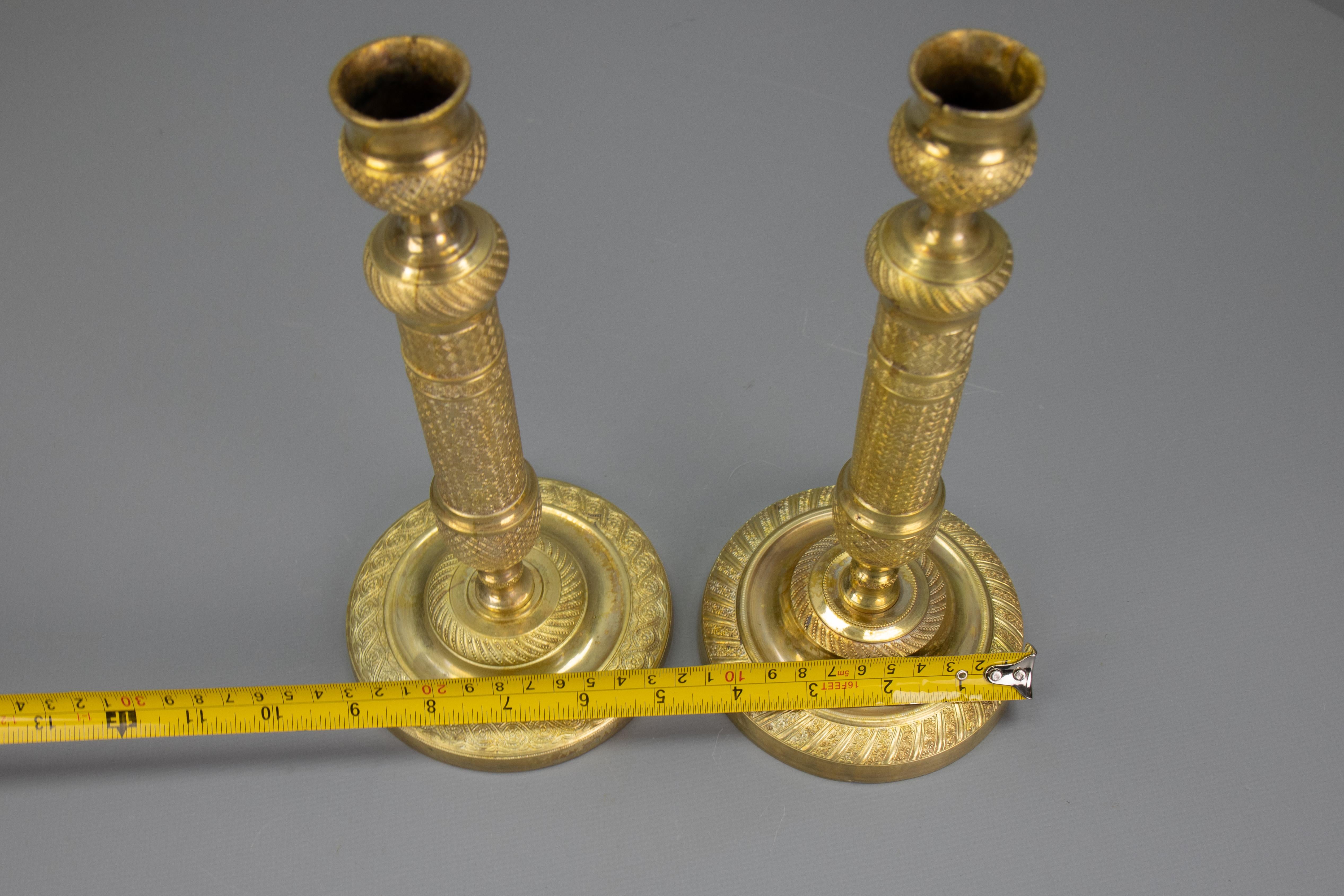 Pair of Similar French Louis XVI Style Brass Candlesticks, 1920s For Sale 12