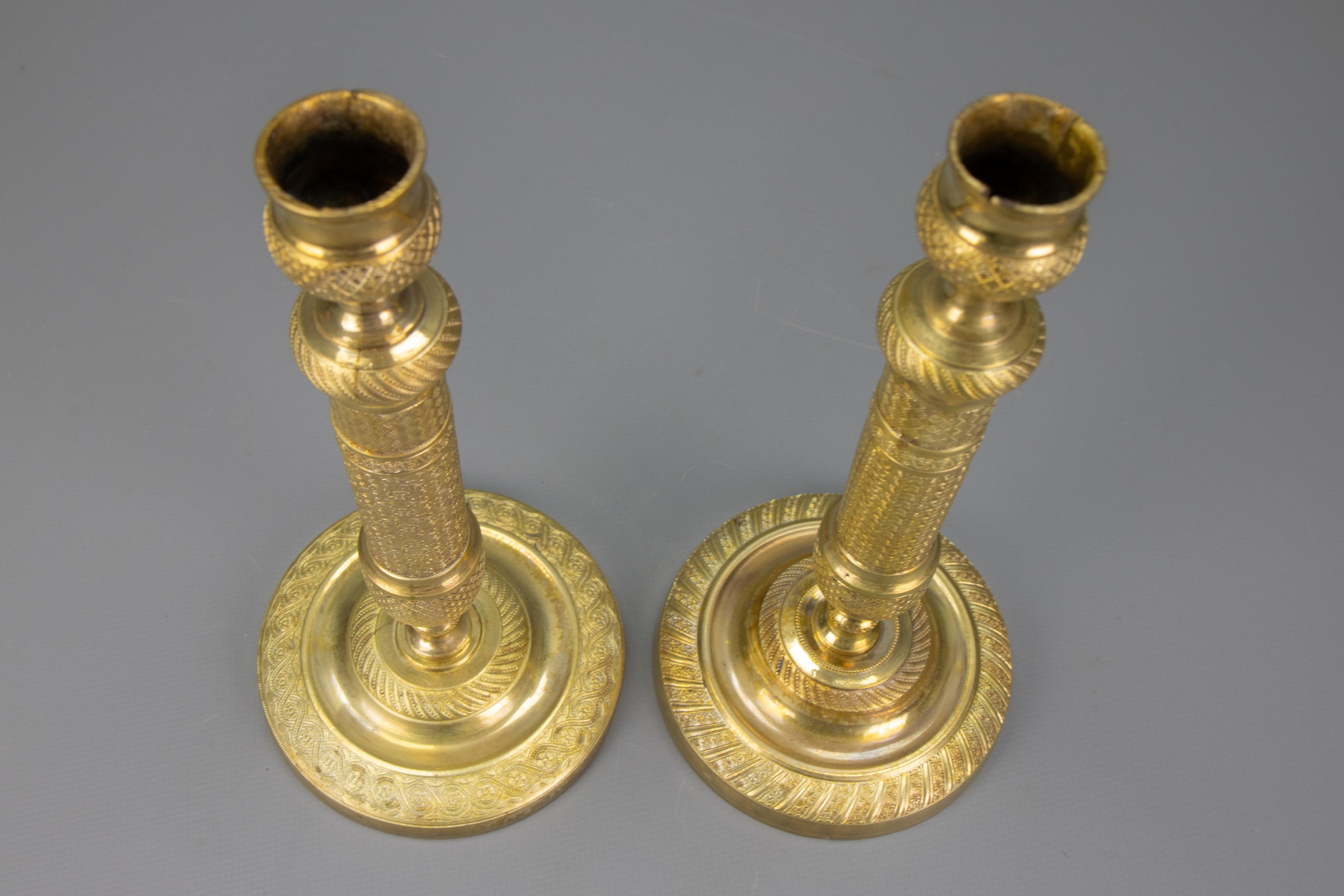 Pair of Similar French Louis XVI Style Brass Candlesticks, 1920s For Sale 14