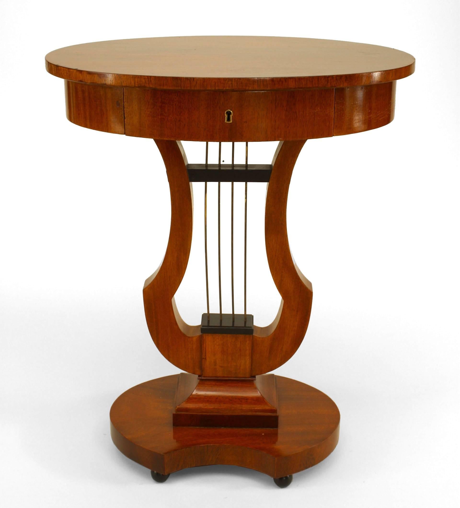 Pair of German Biedermeier Mahogany Lyre End Tables In Good Condition For Sale In New York, NY