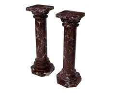 Pair of Similar Red Marble Pillar Column Pedestals Stands