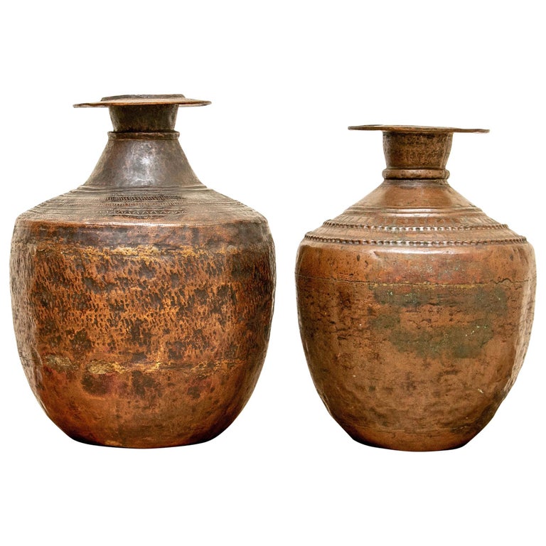 Pair of Similar Southeast Asian 18th Century Copper Urns ...