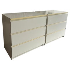 Pair of Simple Post Modern white Laminate 3 Drawer Dressers