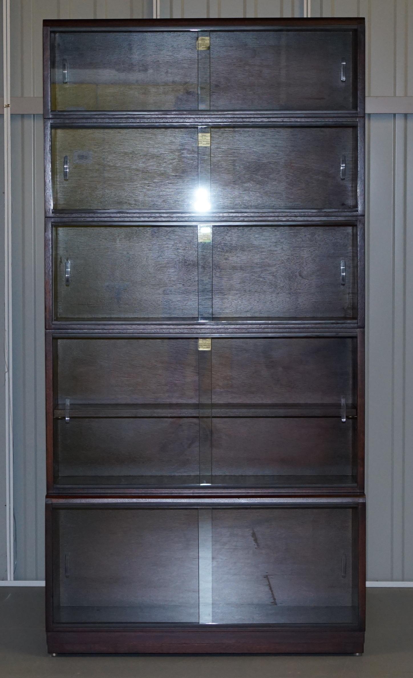 Modern Pair of Simplex Dark Mahogany Sliding Glass Door Modular Legal Library Bookcases