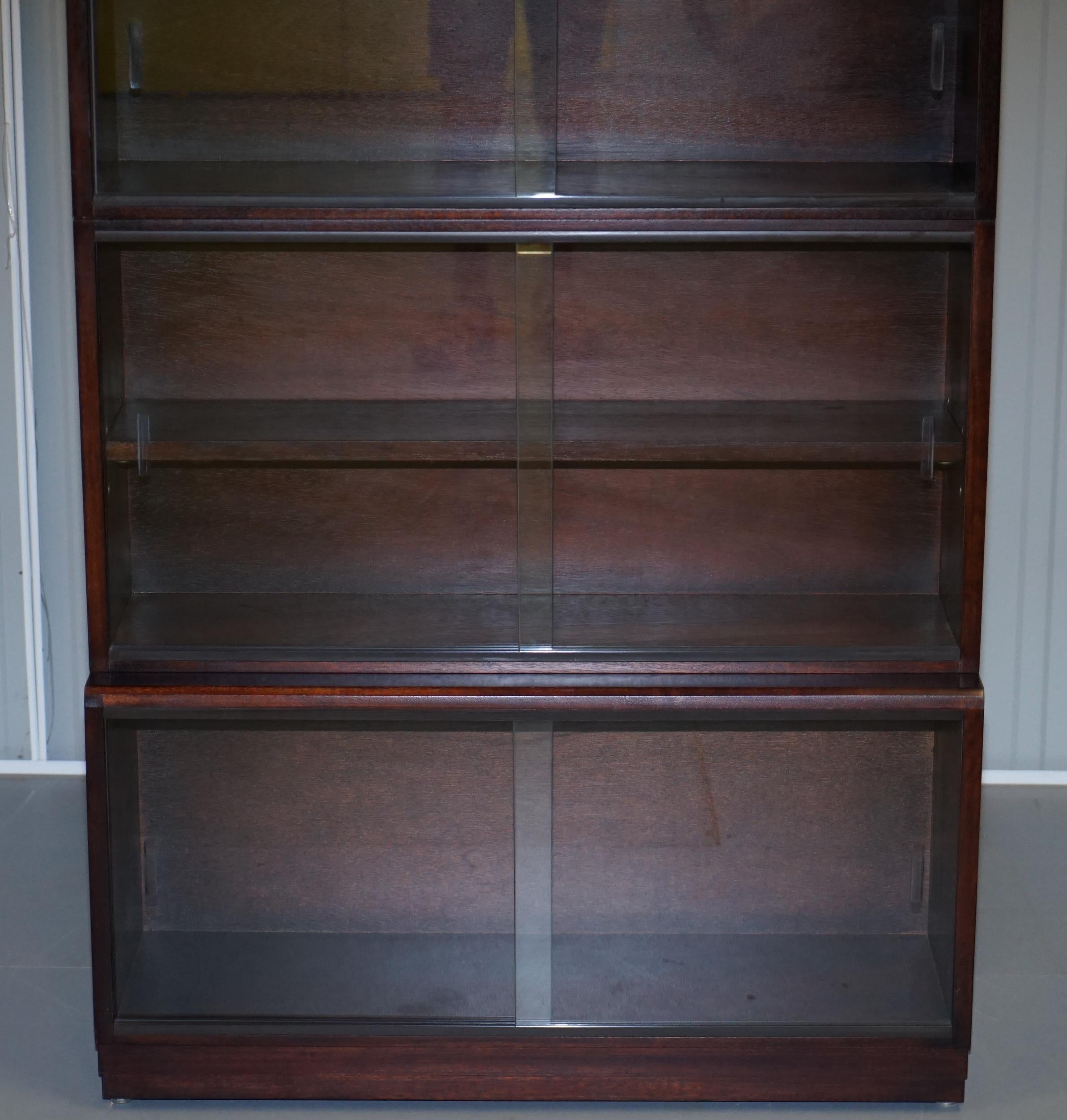 Hand-Crafted Pair of Simplex Dark Mahogany Sliding Glass Door Modular Legal Library Bookcases