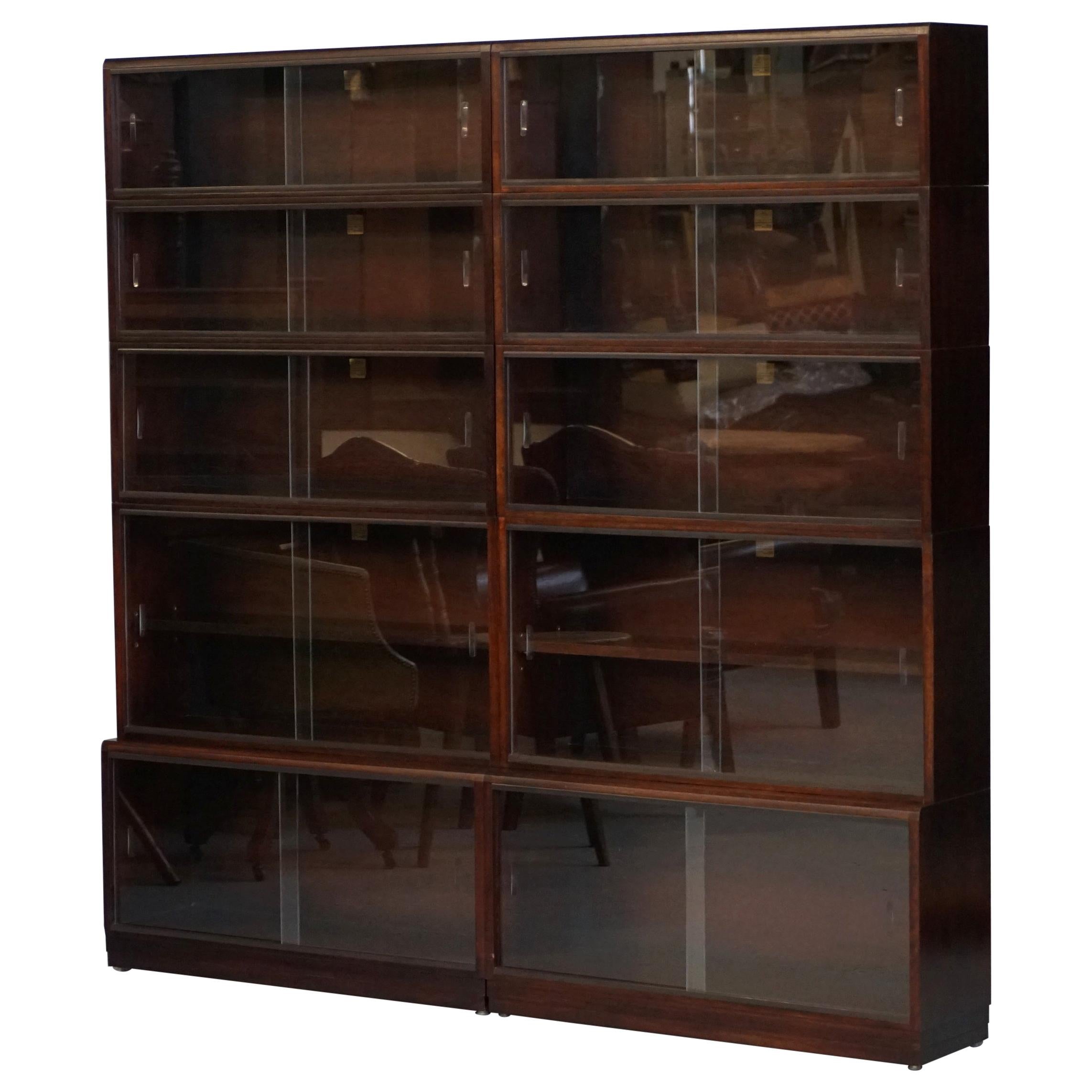 Pair of Simplex Dark Mahogany Sliding Glass Door Modular Legal Library Bookcases