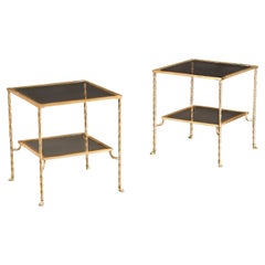 Pair of Simulated Bamboo Brass Etageres After Jansen