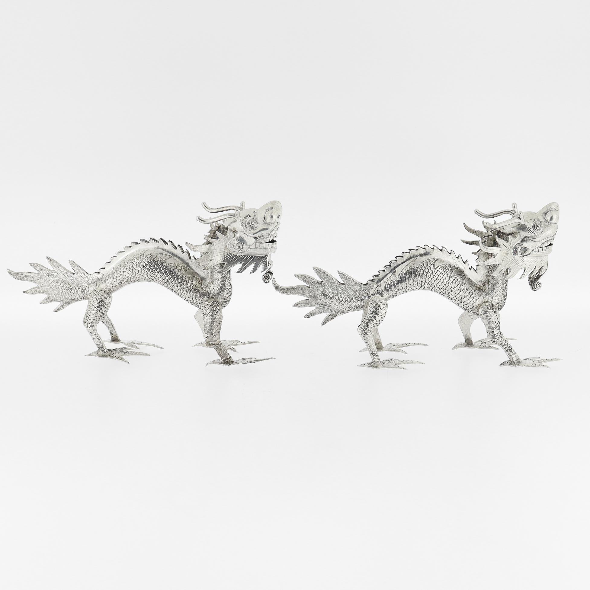Argent Paire de porte-cartes de visite ou de carte d'affaires en argent d'exportation chinoise Sing Fat en vente