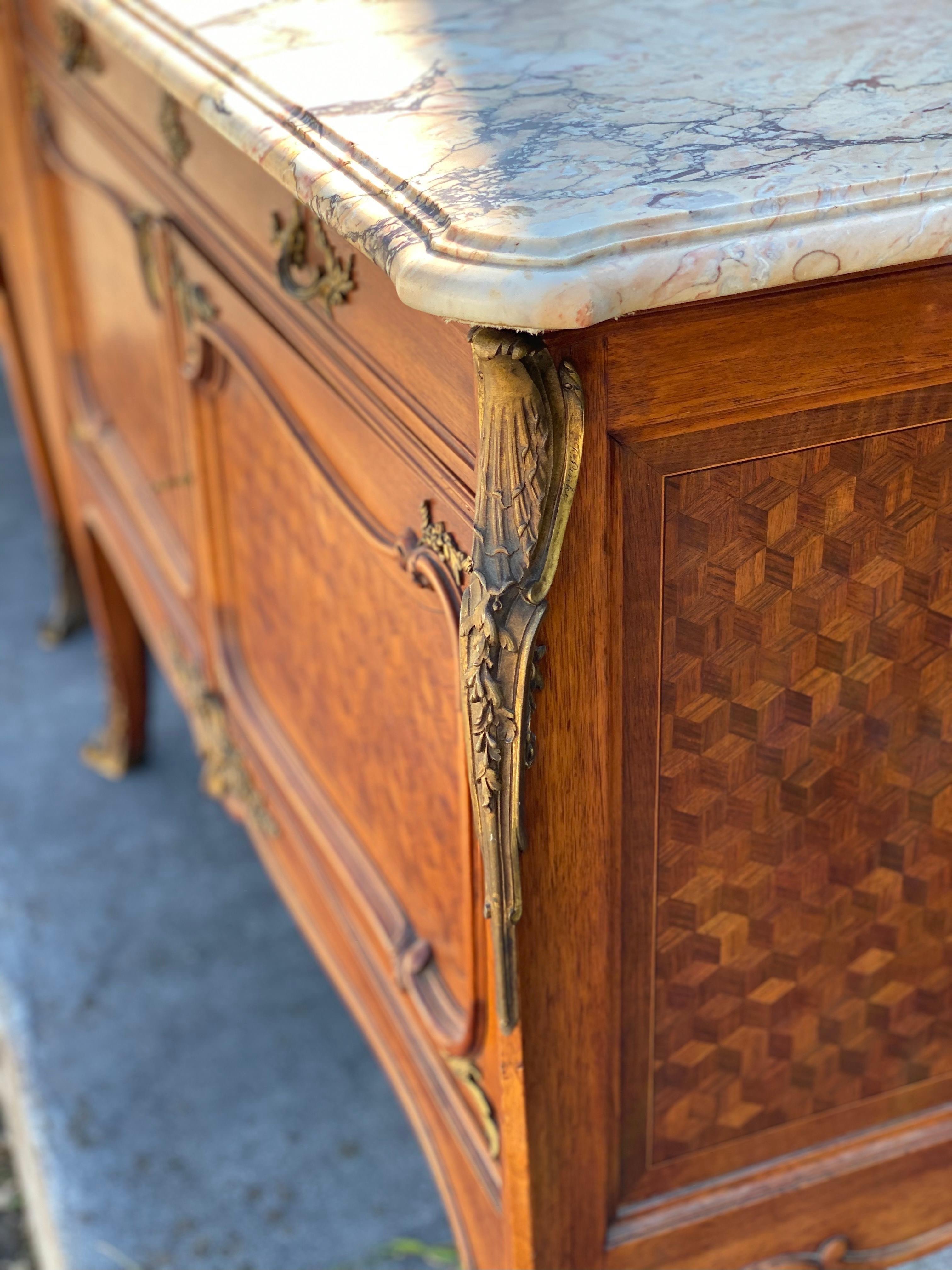 Pair of Singed Linke Bronze Mounted Parquetry Commodes, Francois Linke, Paris FR For Sale 12
