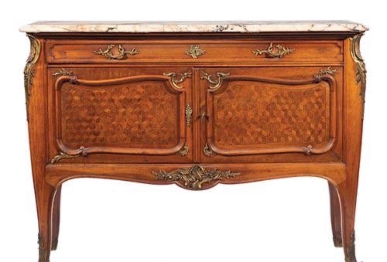 Pair of singed Linke bronze mounted and parquetry commodes in the Louis XV style. 

Parisian made cabinets are signed 