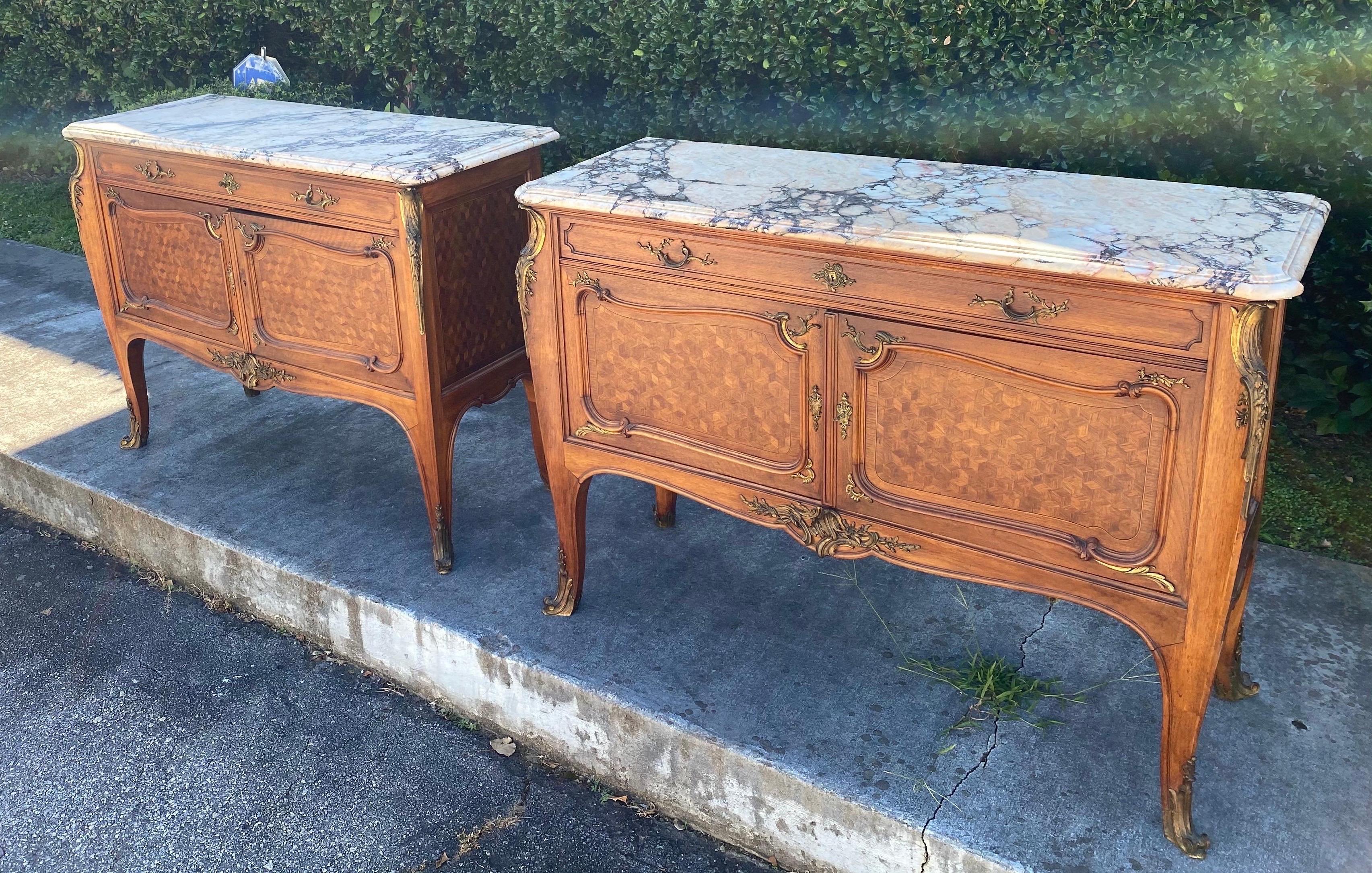 Pair of Singed Linke Bronze Mounted Parquetry Commodes, Francois Linke, Paris FR For Sale 1