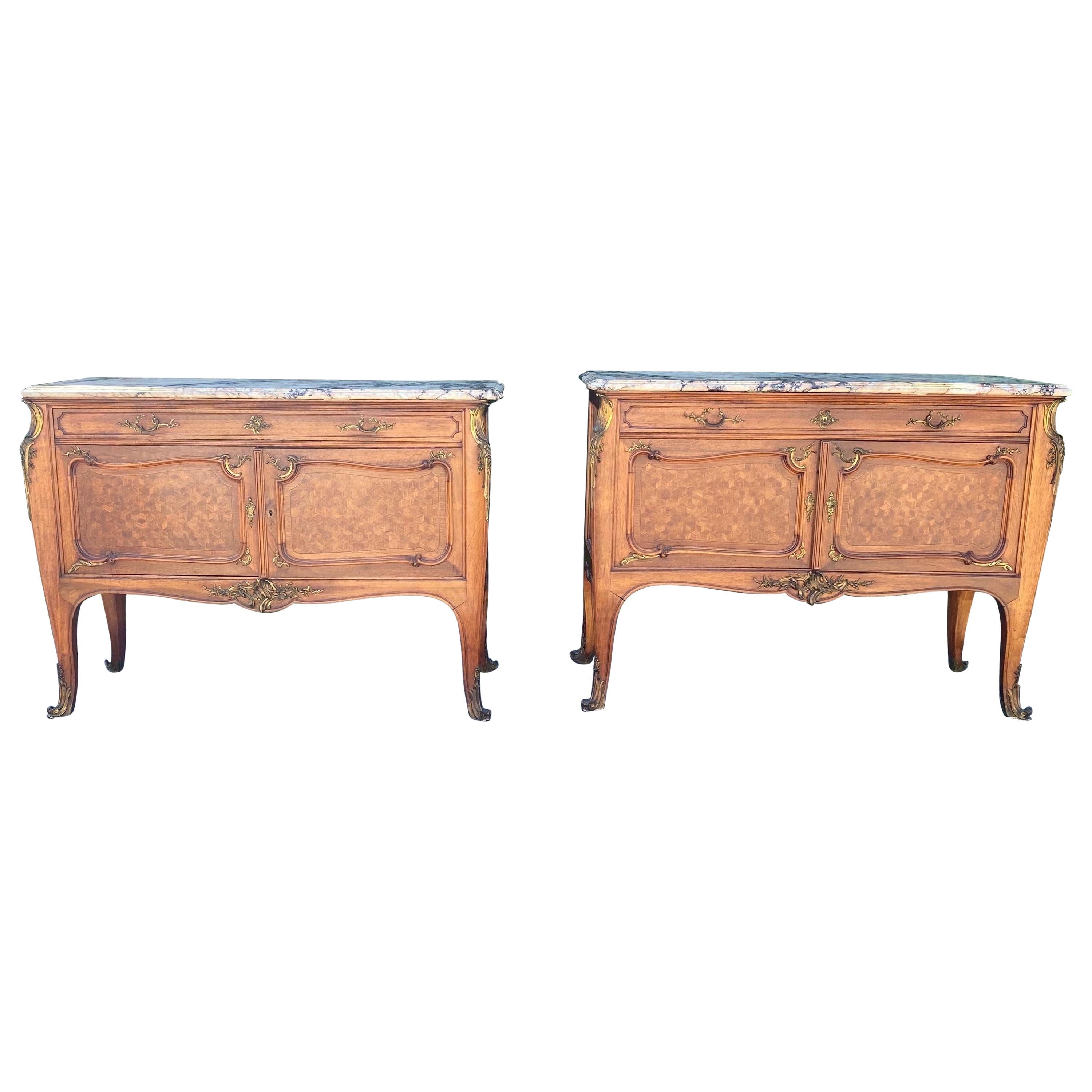 Pair of Singed Linke Bronze Mounted Parquetry Commodes, Francois Linke, Paris FR For Sale