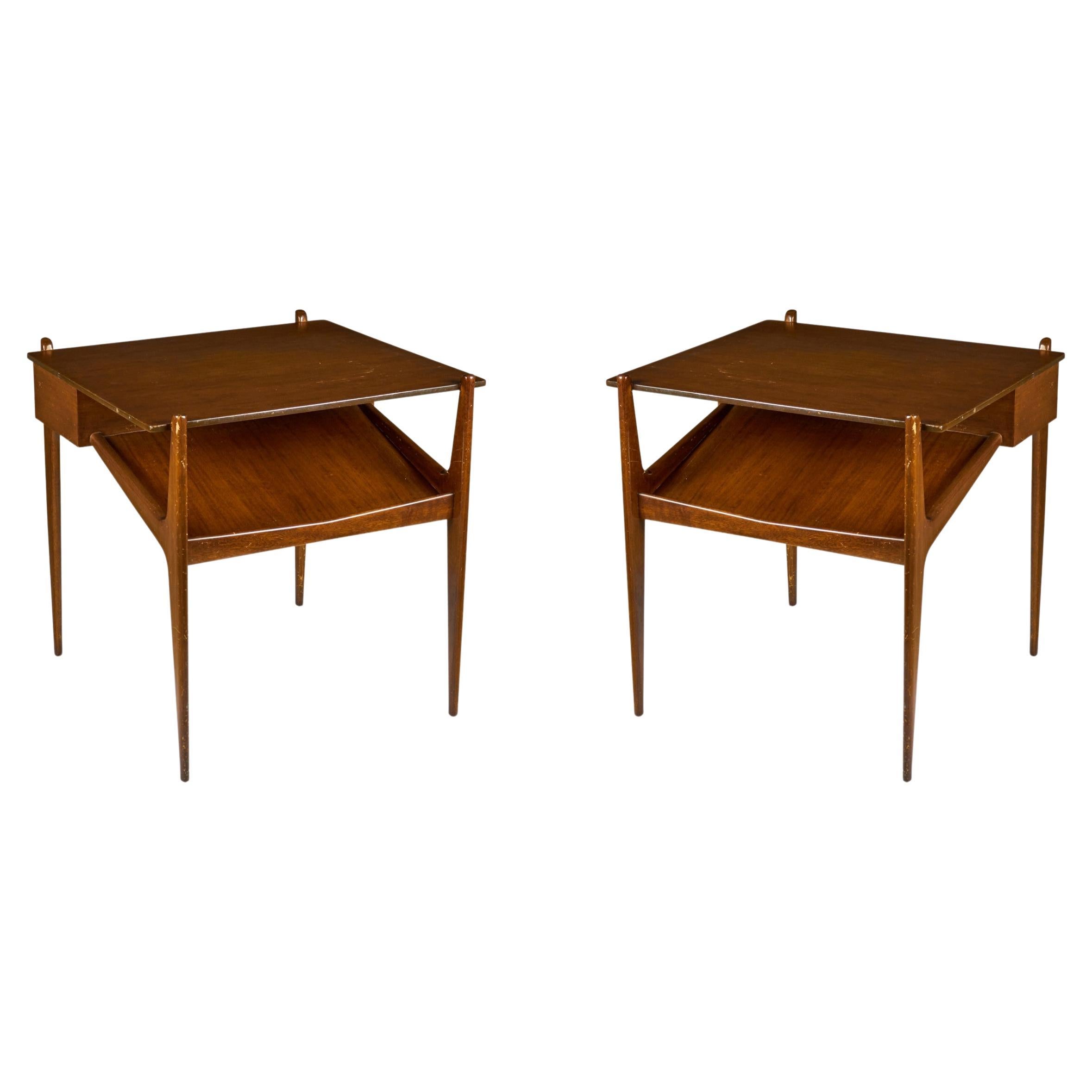 Pair of Singer & Sons Walnut Magazine Shelf End / Side Tables