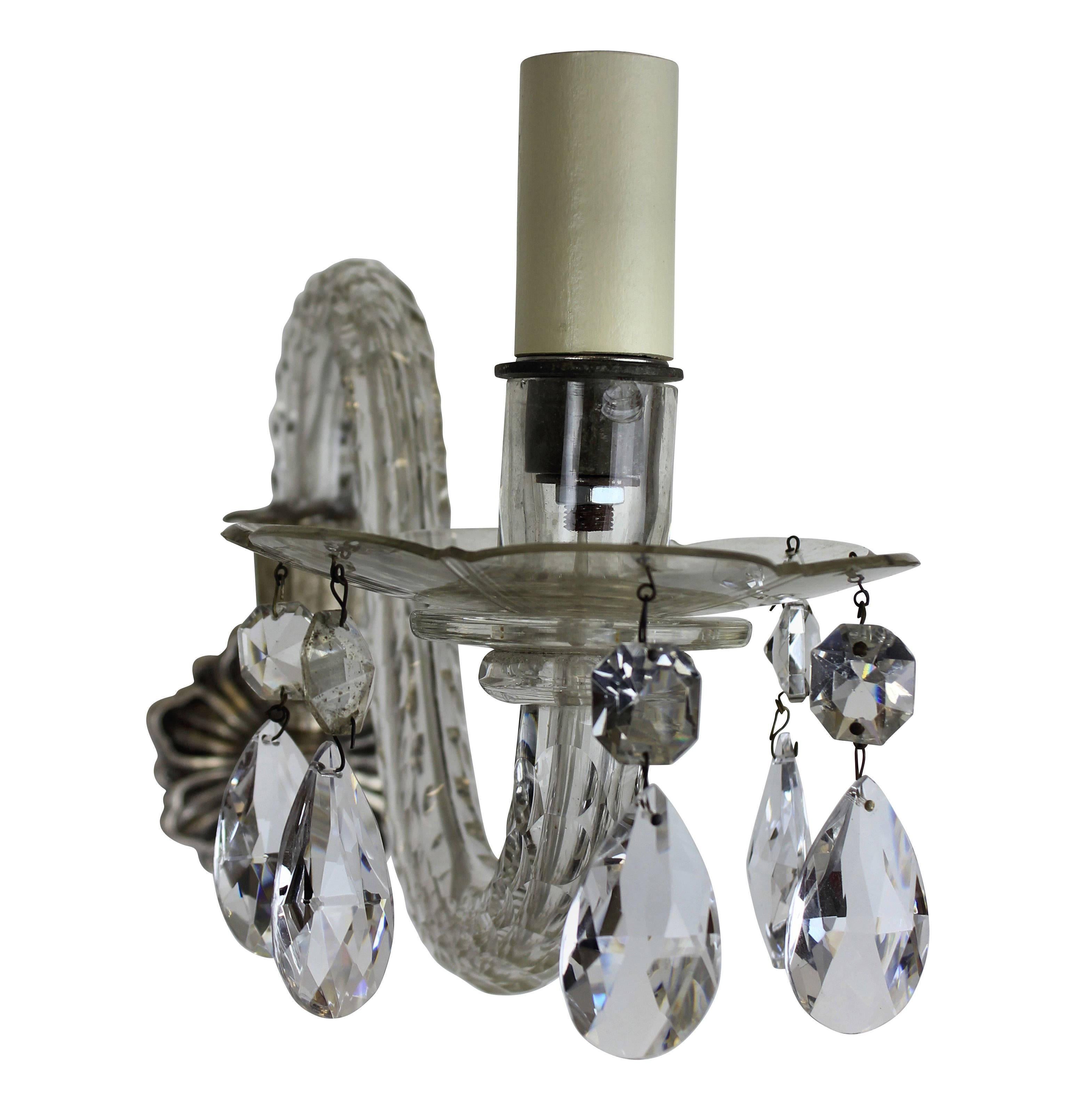 English Pair of Single-Arm Cut Glass Sconces