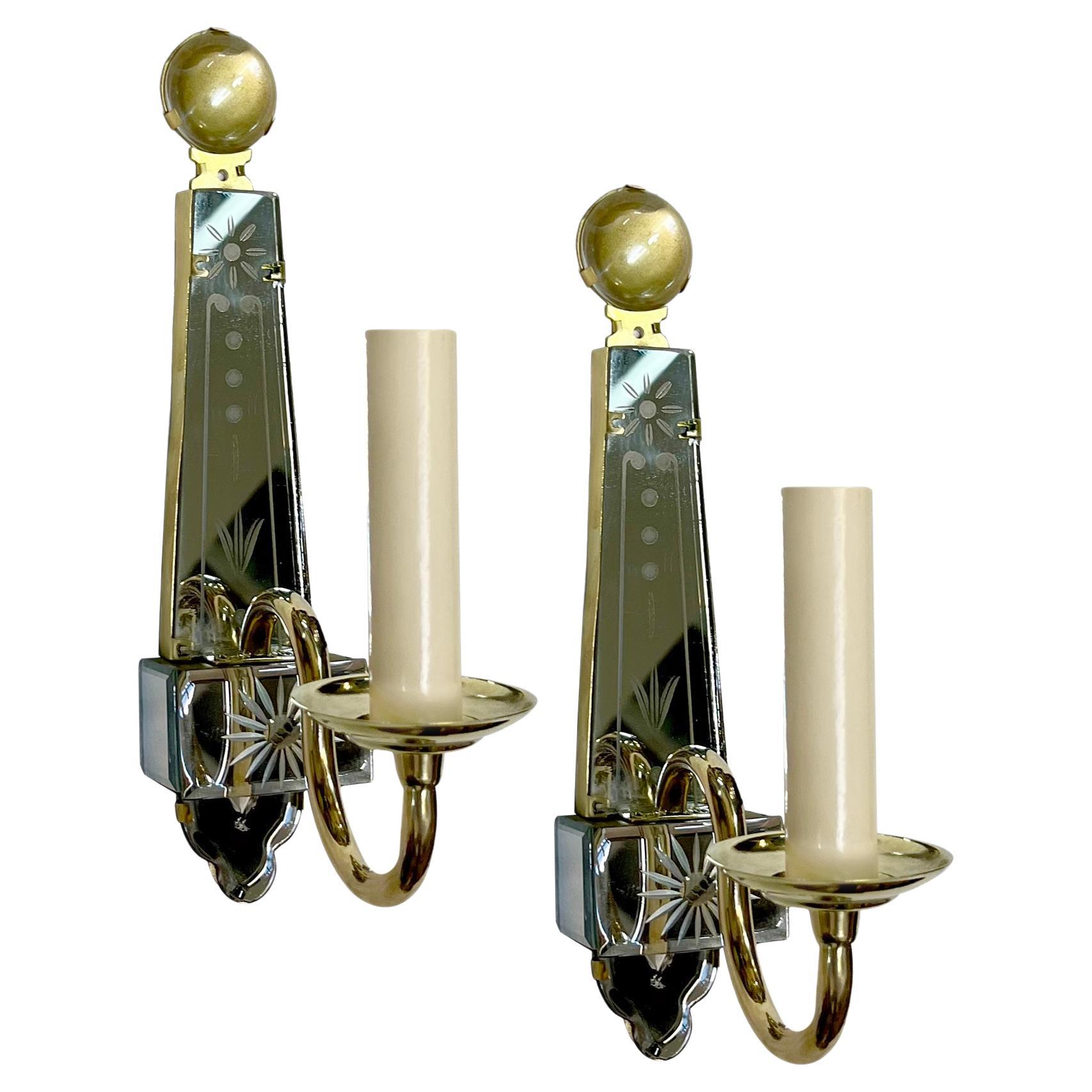 Pair of Single Arm Gilt Bronze Sconces