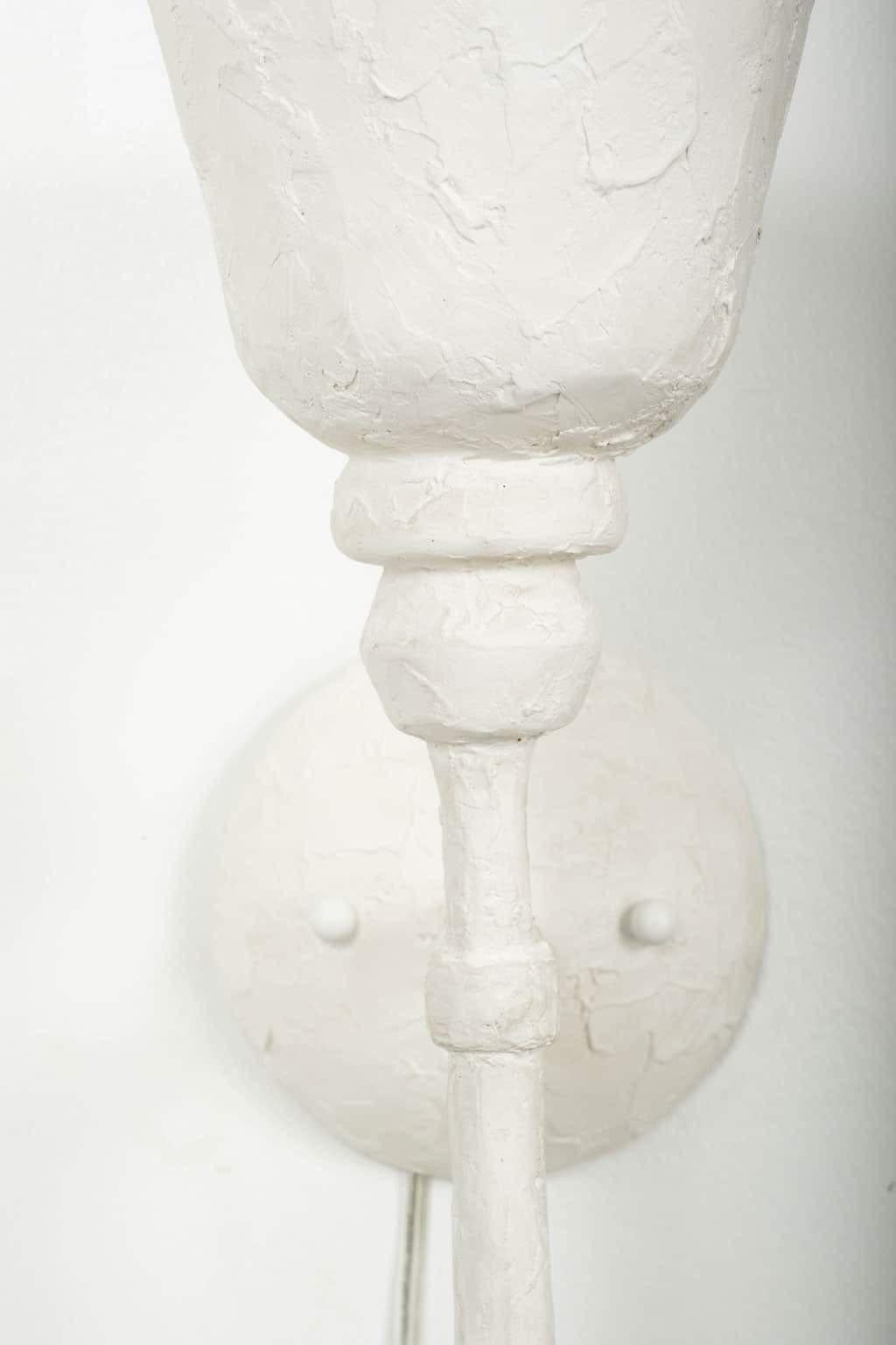 Modern Pair of Single-Arm White Plaster Sconces For Sale